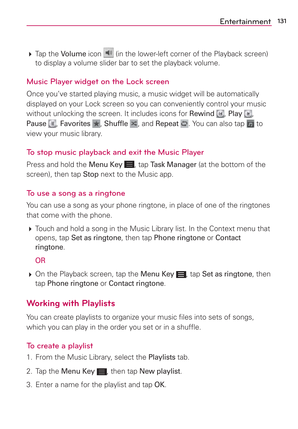 Working with playlists | LG LGAS876 User Manual | Page 131 / 218