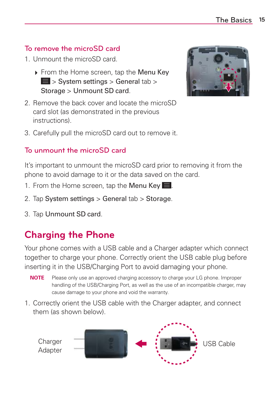 Charging the phone | LG LGAS876 User Manual | Page 15 / 218