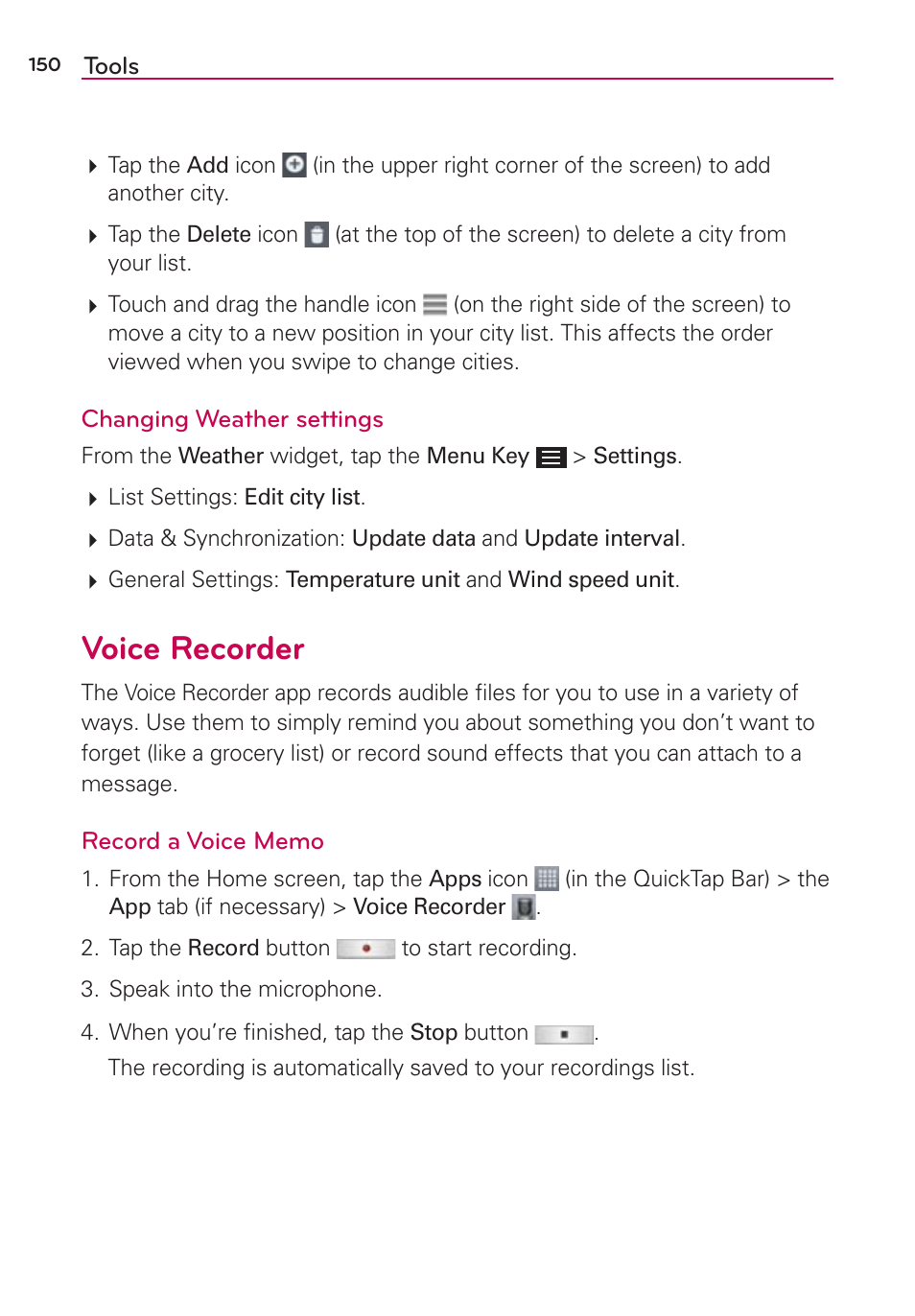 Voice recorder | LG LGAS876 User Manual | Page 150 / 218