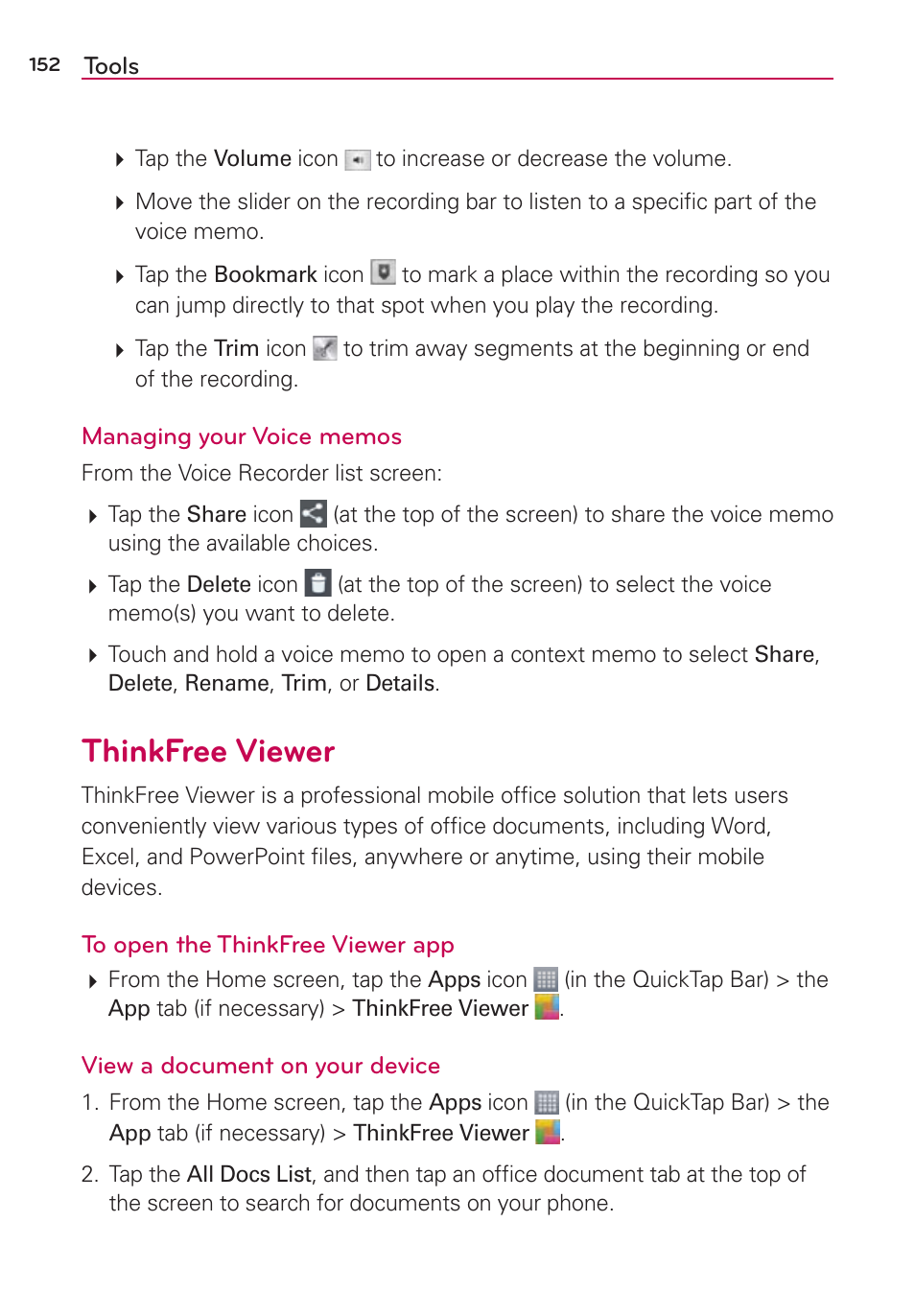 Thinkfree viewer | LG LGAS876 User Manual | Page 152 / 218