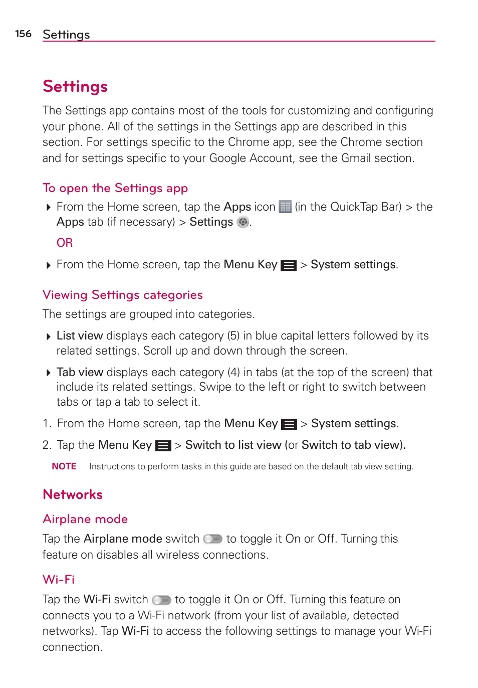 Settings, Networks | LG LGAS876 User Manual | Page 156 / 218