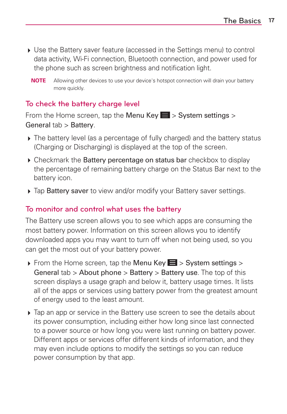 The basics | LG LGAS876 User Manual | Page 17 / 218