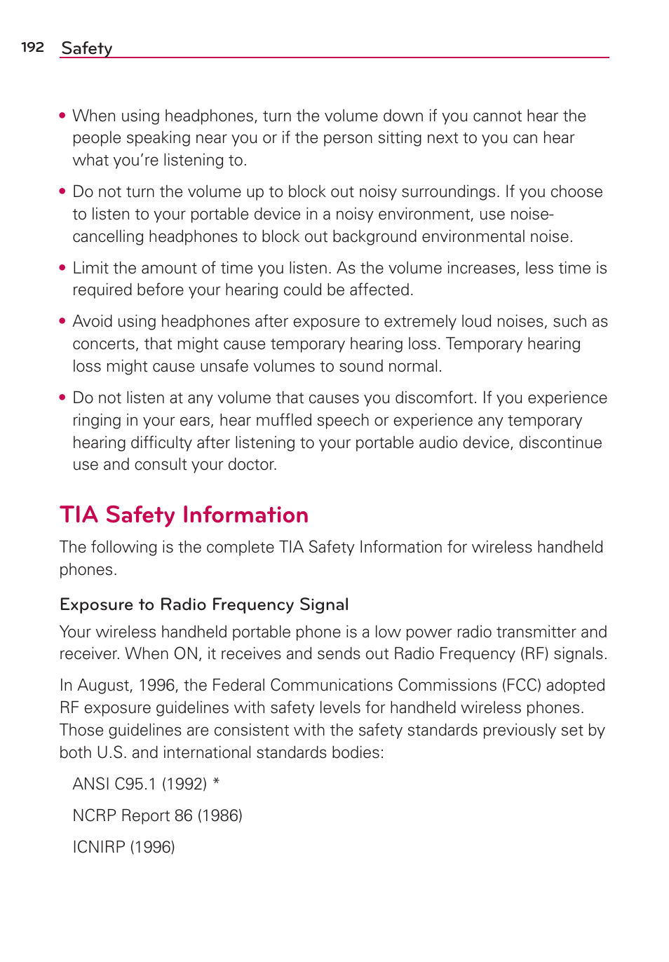 Tia safety information | LG LGAS876 User Manual | Page 192 / 218