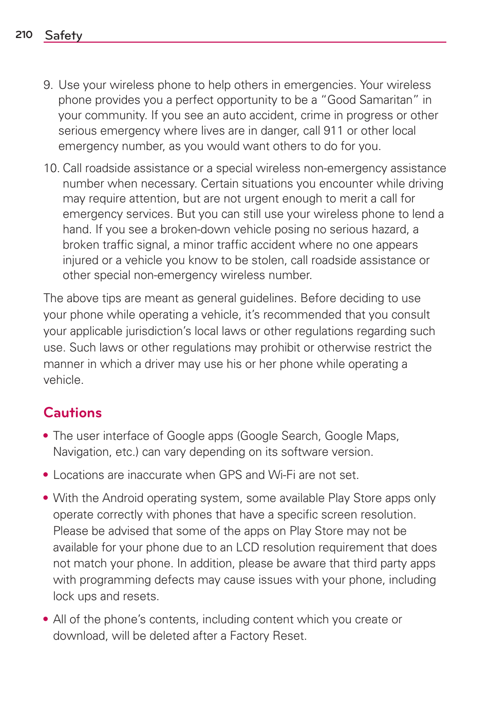 Cautions | LG LGAS876 User Manual | Page 210 / 218