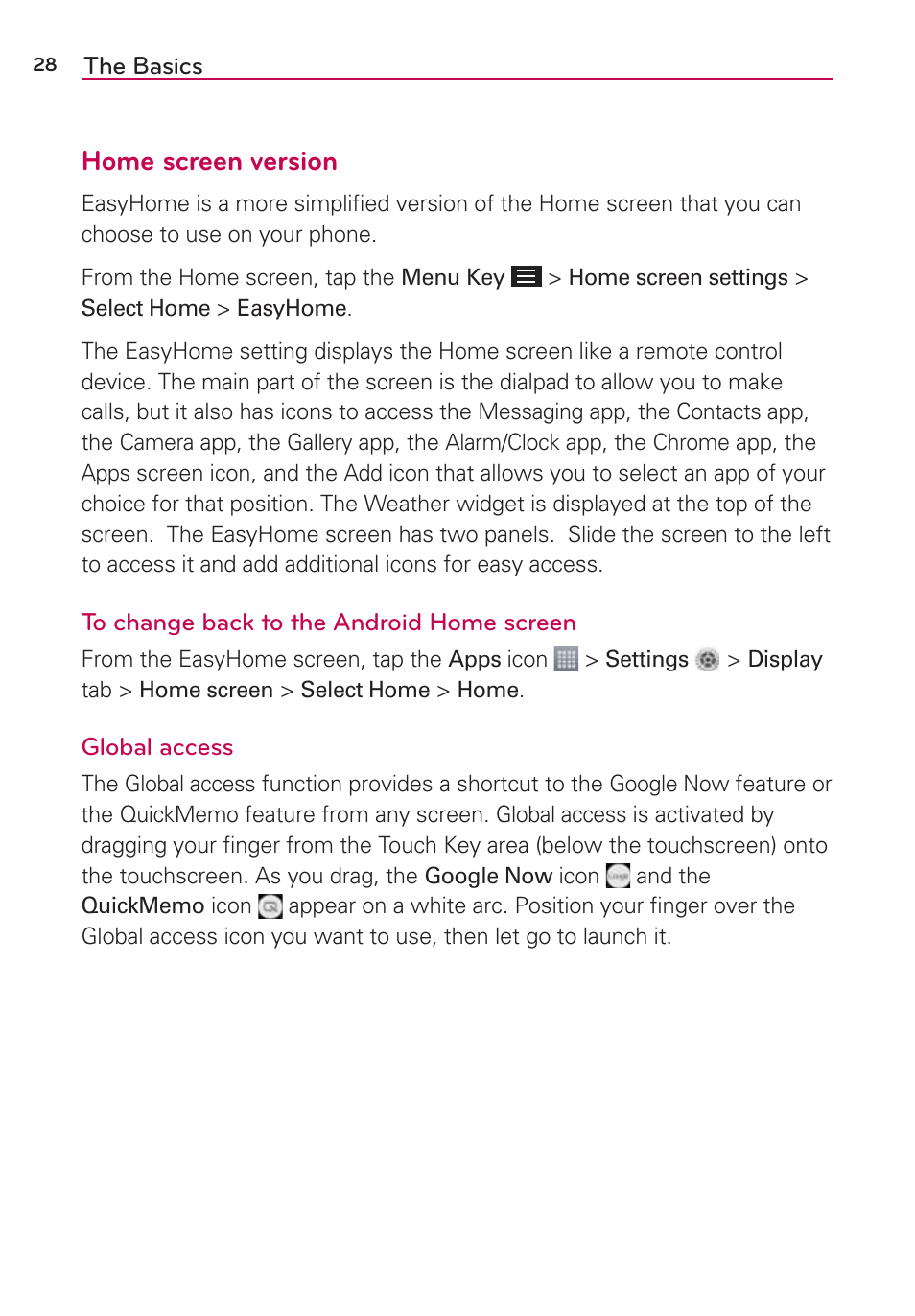 Home screen version | LG LGAS876 User Manual | Page 28 / 218