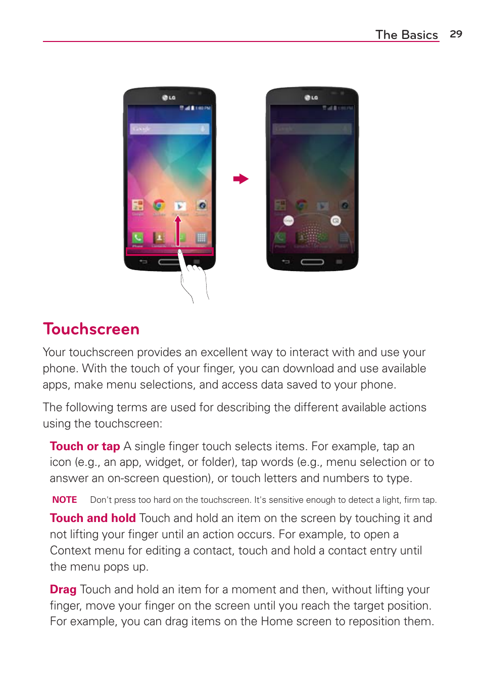 Touchscreen | LG LGAS876 User Manual | Page 29 / 218