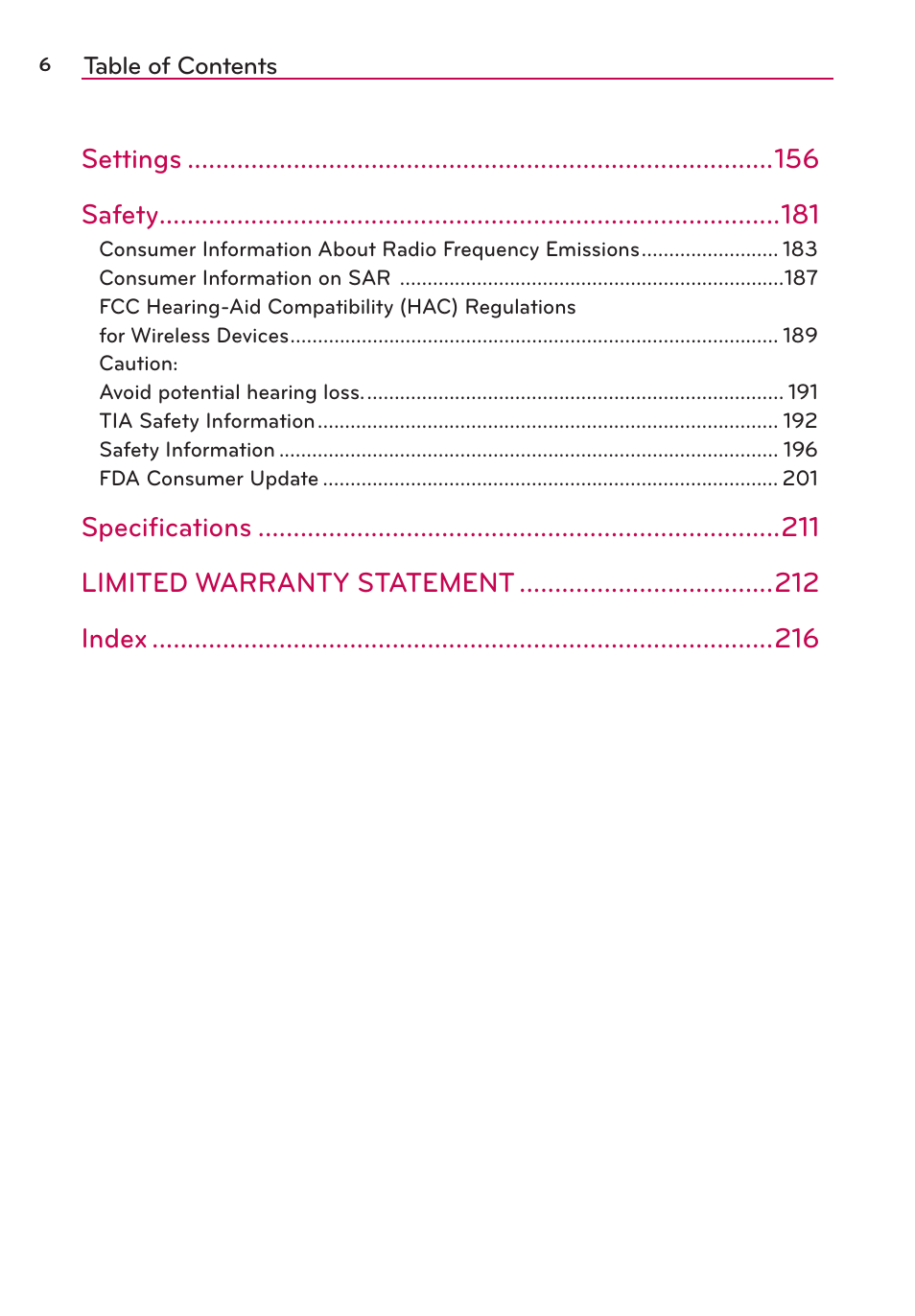 LG LGAS876 User Manual | Page 6 / 218