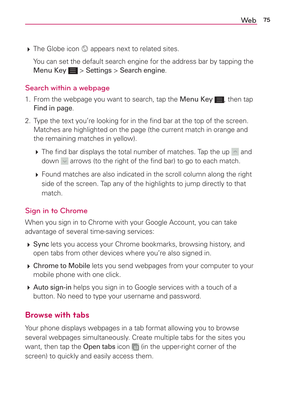 Browse with tabs | LG LGAS876 User Manual | Page 75 / 218