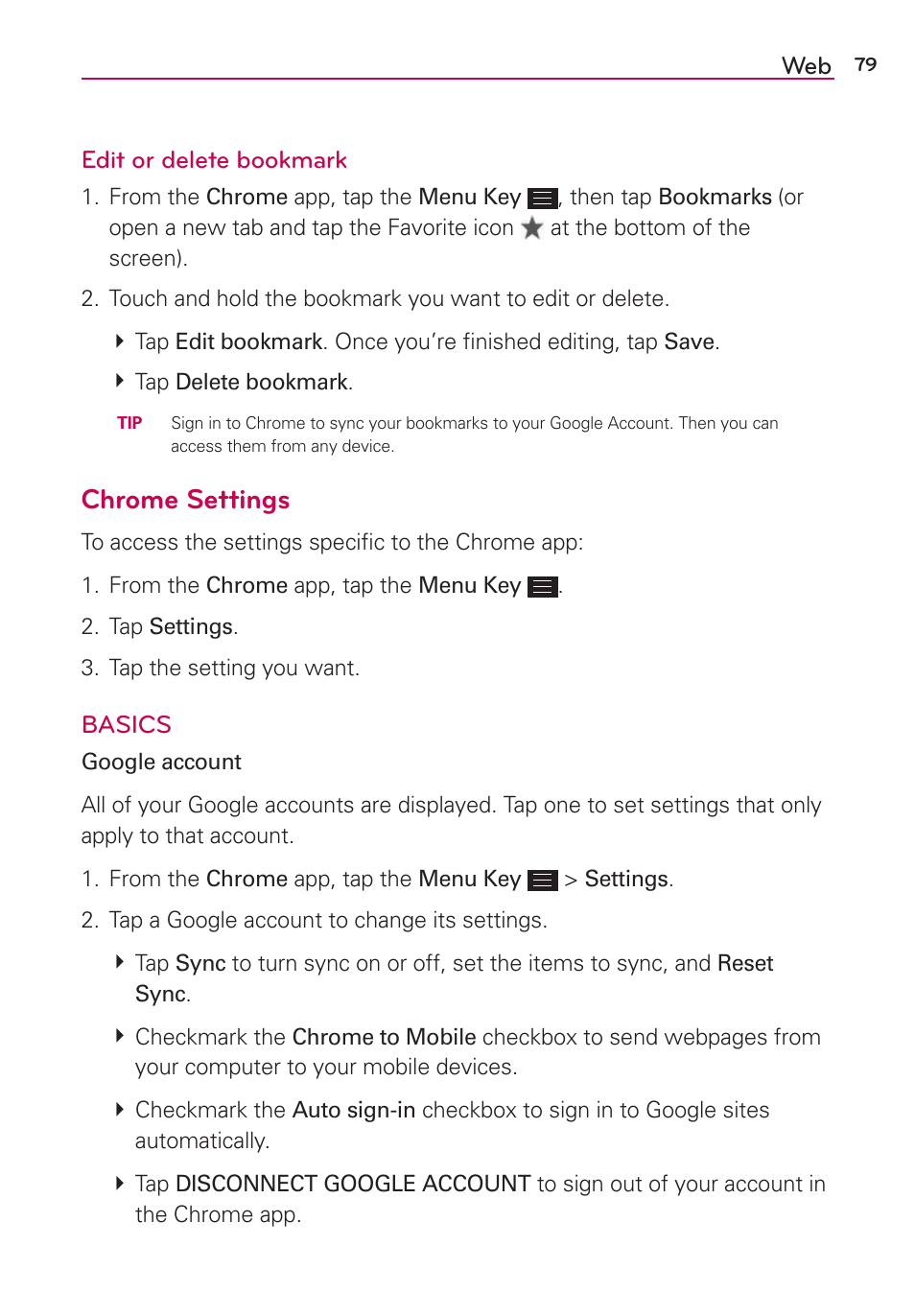 Chrome settings | LG LGAS876 User Manual | Page 79 / 218