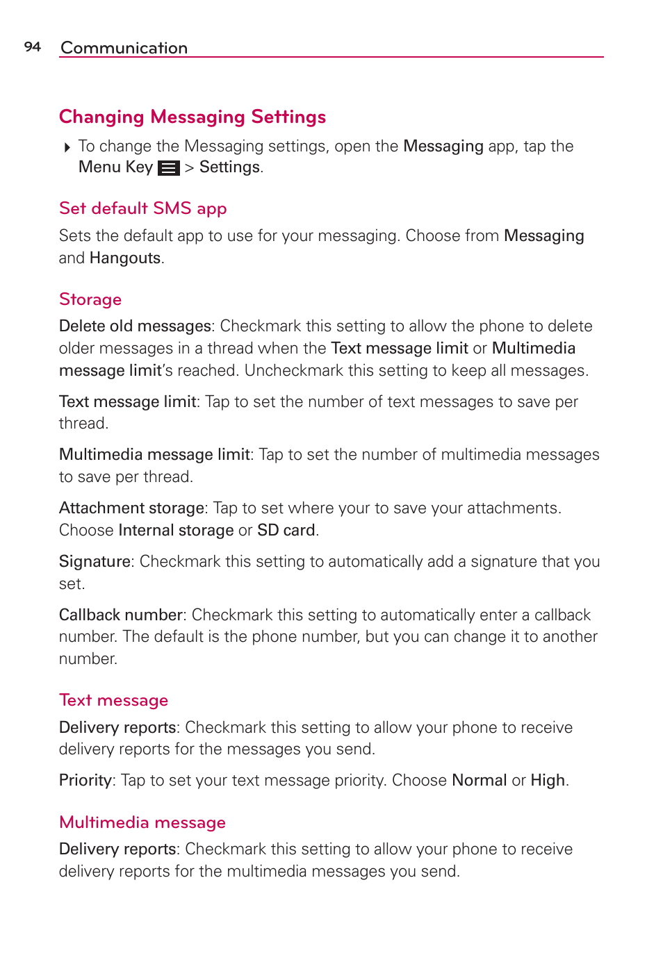 Changing messaging settings | LG LGAS876 User Manual | Page 94 / 218