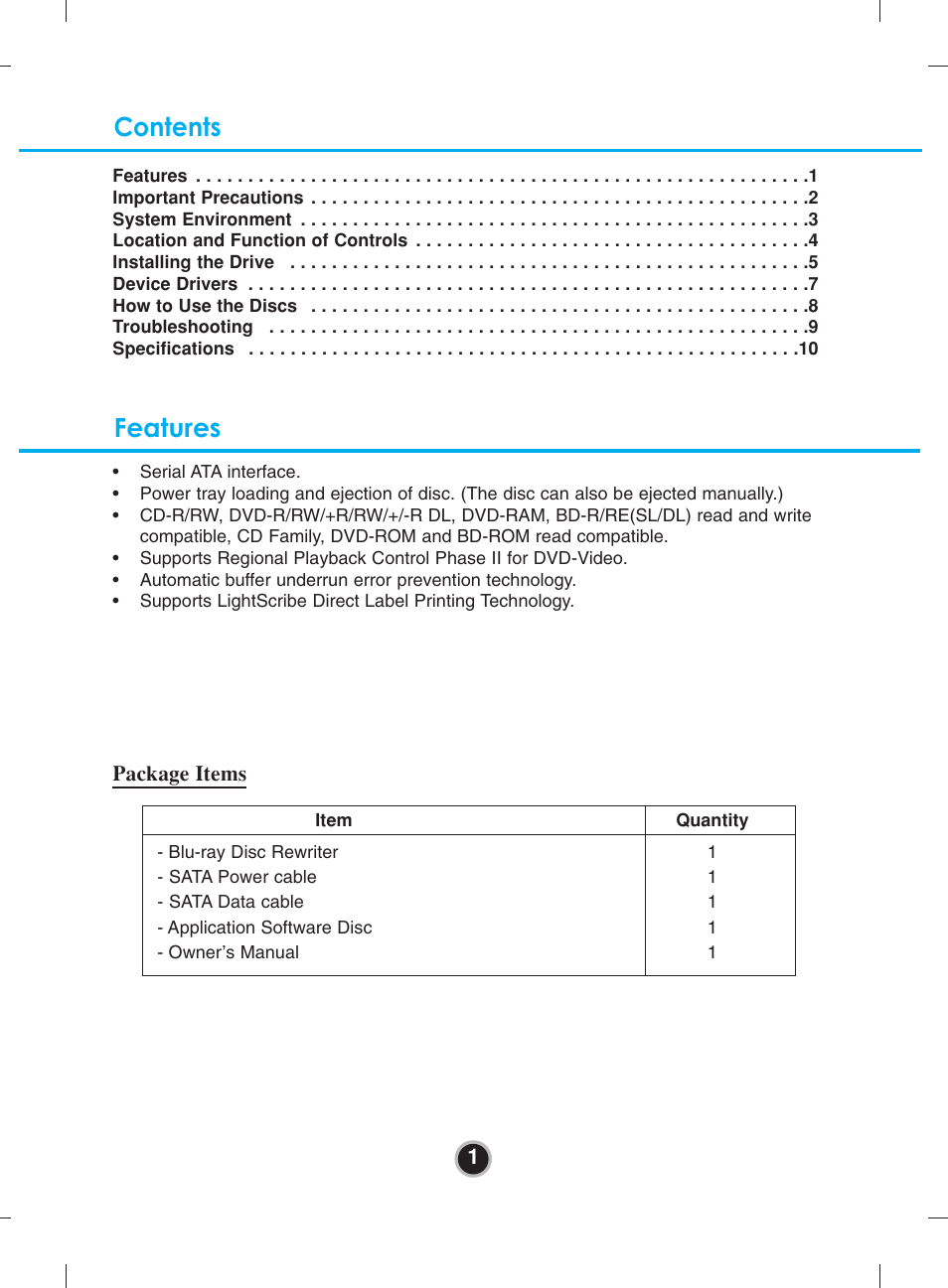 Contents features | LG WH10LS30 User Manual | Page 4 / 15