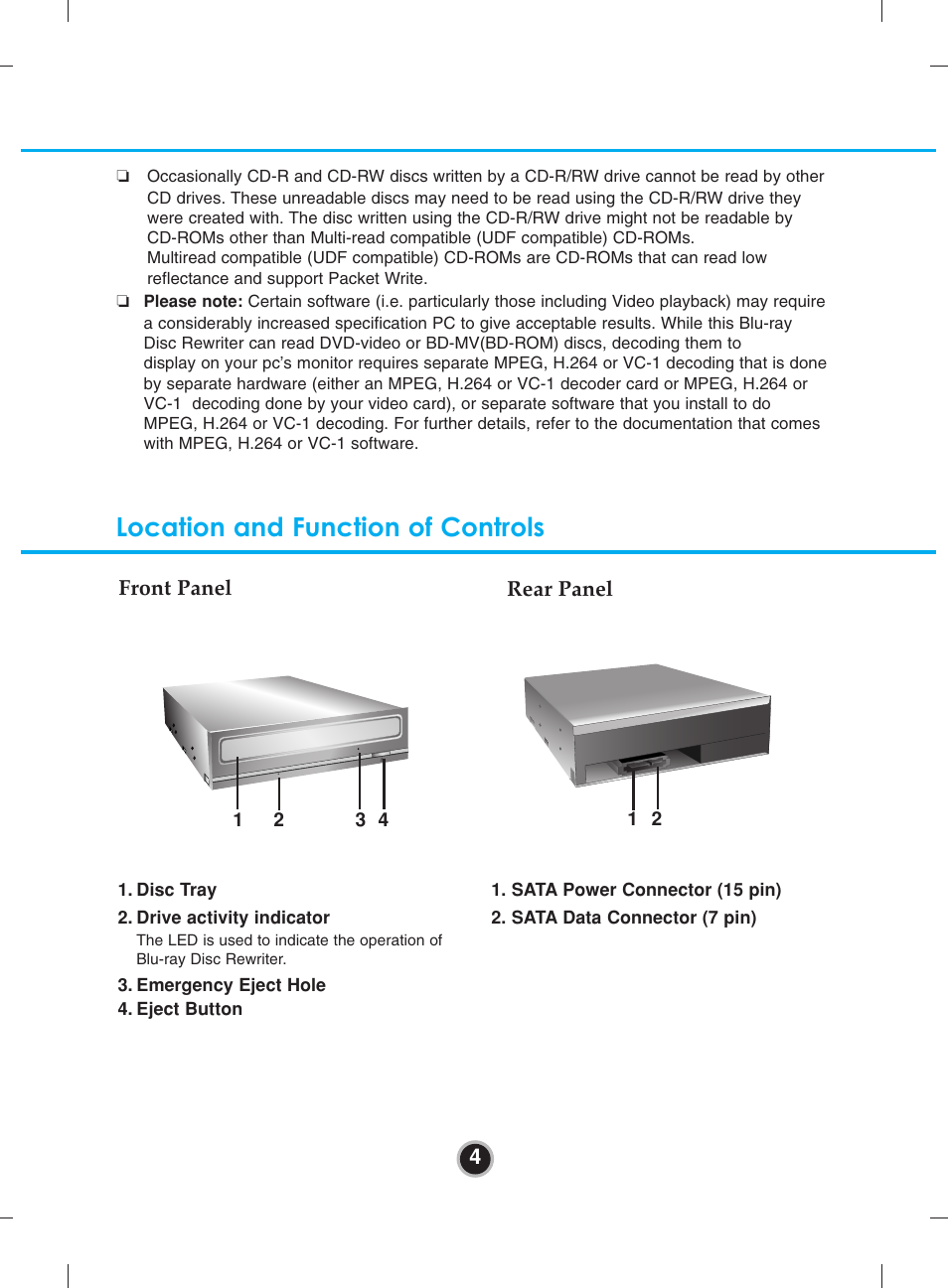 Location and function of controls | LG WH10LS30 User Manual | Page 7 / 15