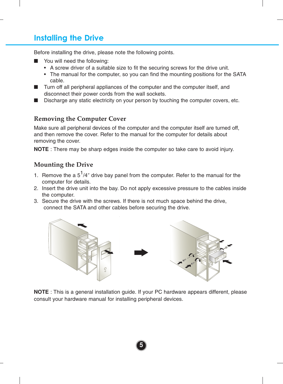 Installing the drive | LG WH10LS30 User Manual | Page 8 / 15