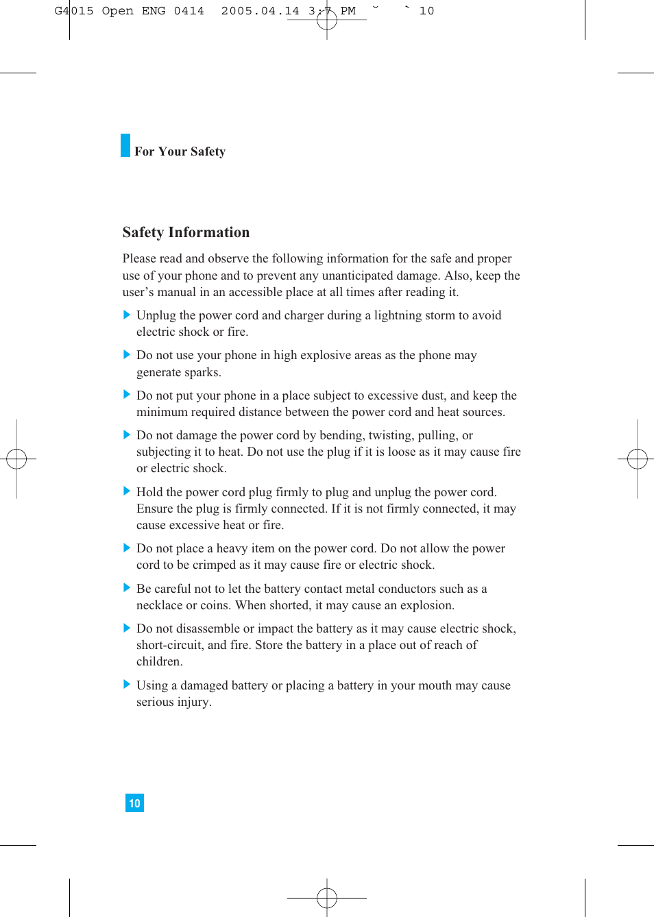 Safety information | LG G4015 User Manual | Page 10 / 228