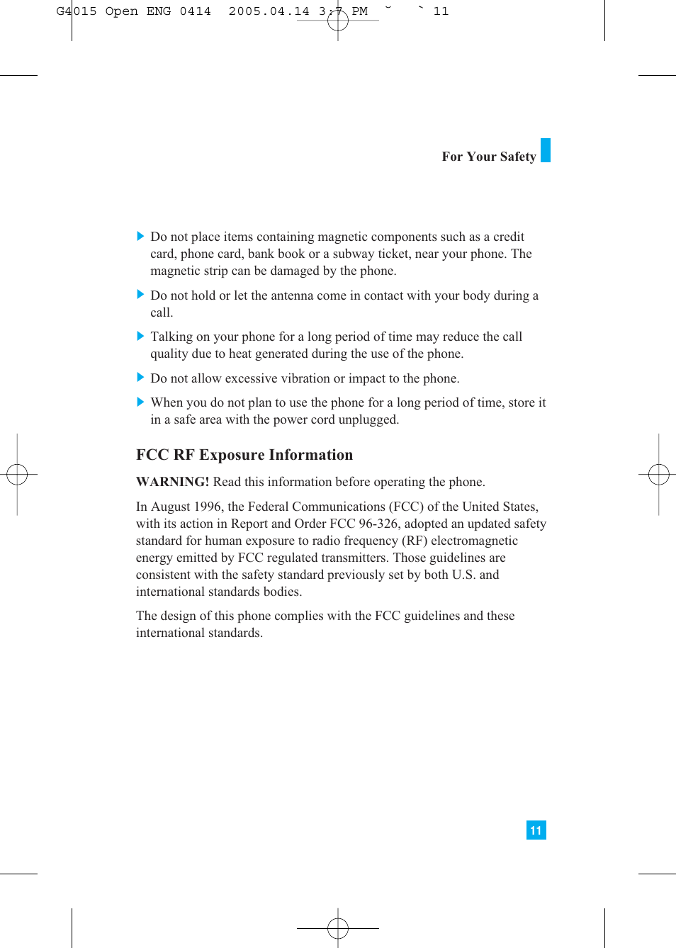 Fcc rf exposure information | LG G4015 User Manual | Page 11 / 228