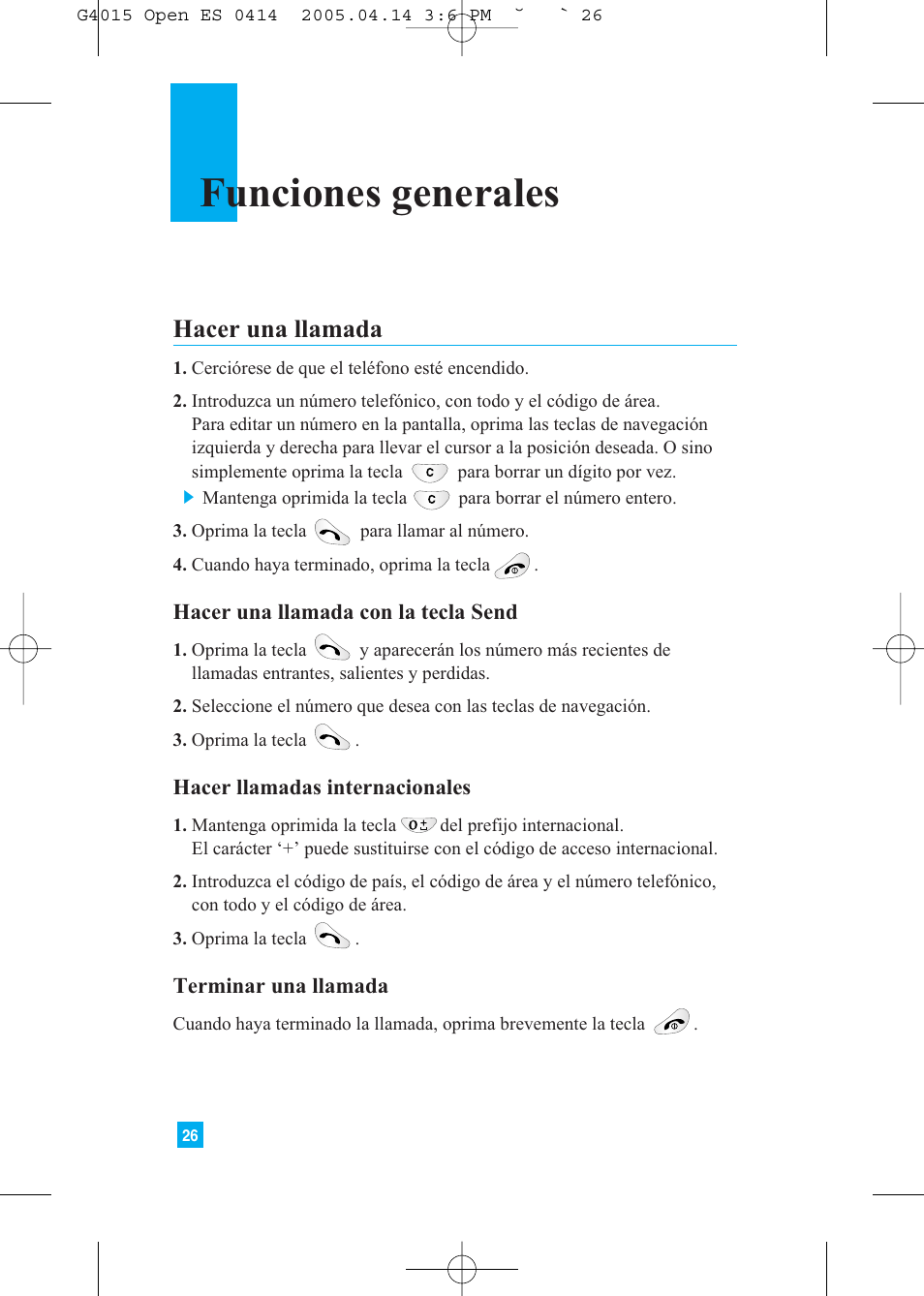Funciones generales, Hacer una llamada | LG G4015 User Manual | Page 134 / 228