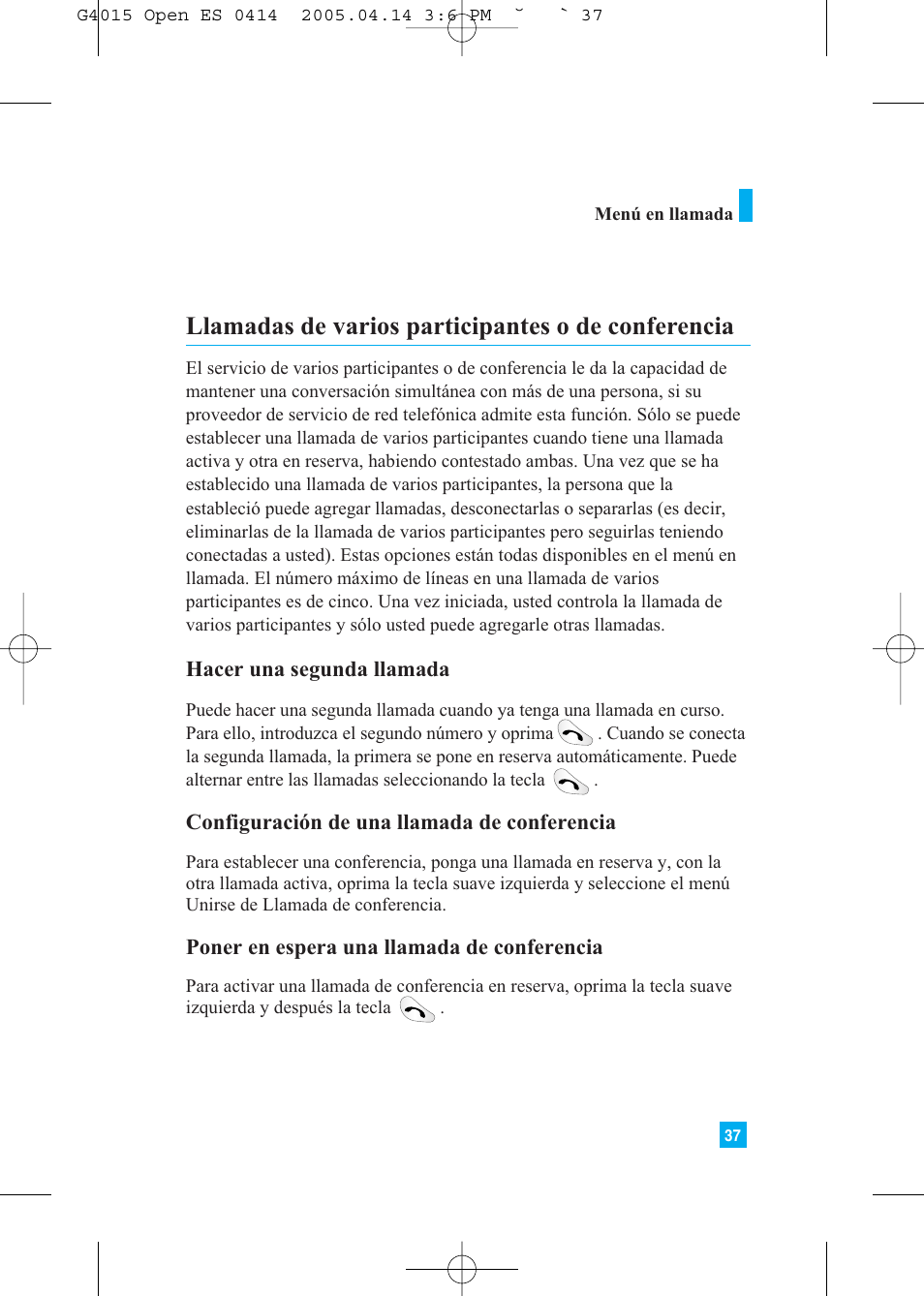 Llamadas de varios participantes o de conferencia | LG G4015 User Manual | Page 145 / 228