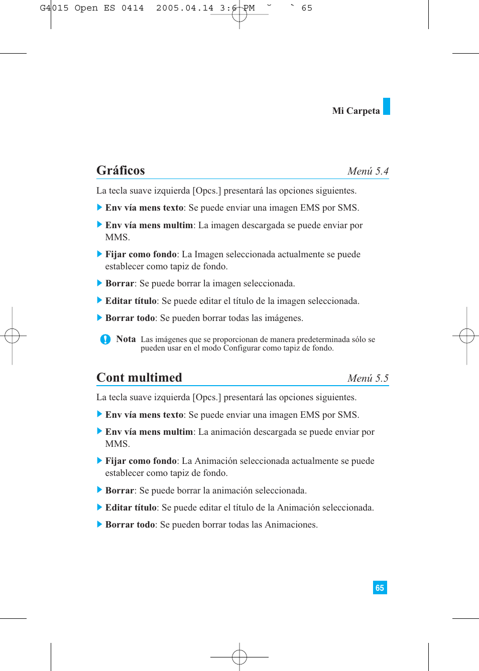 Gráficos, Cont multimed | LG G4015 User Manual | Page 173 / 228