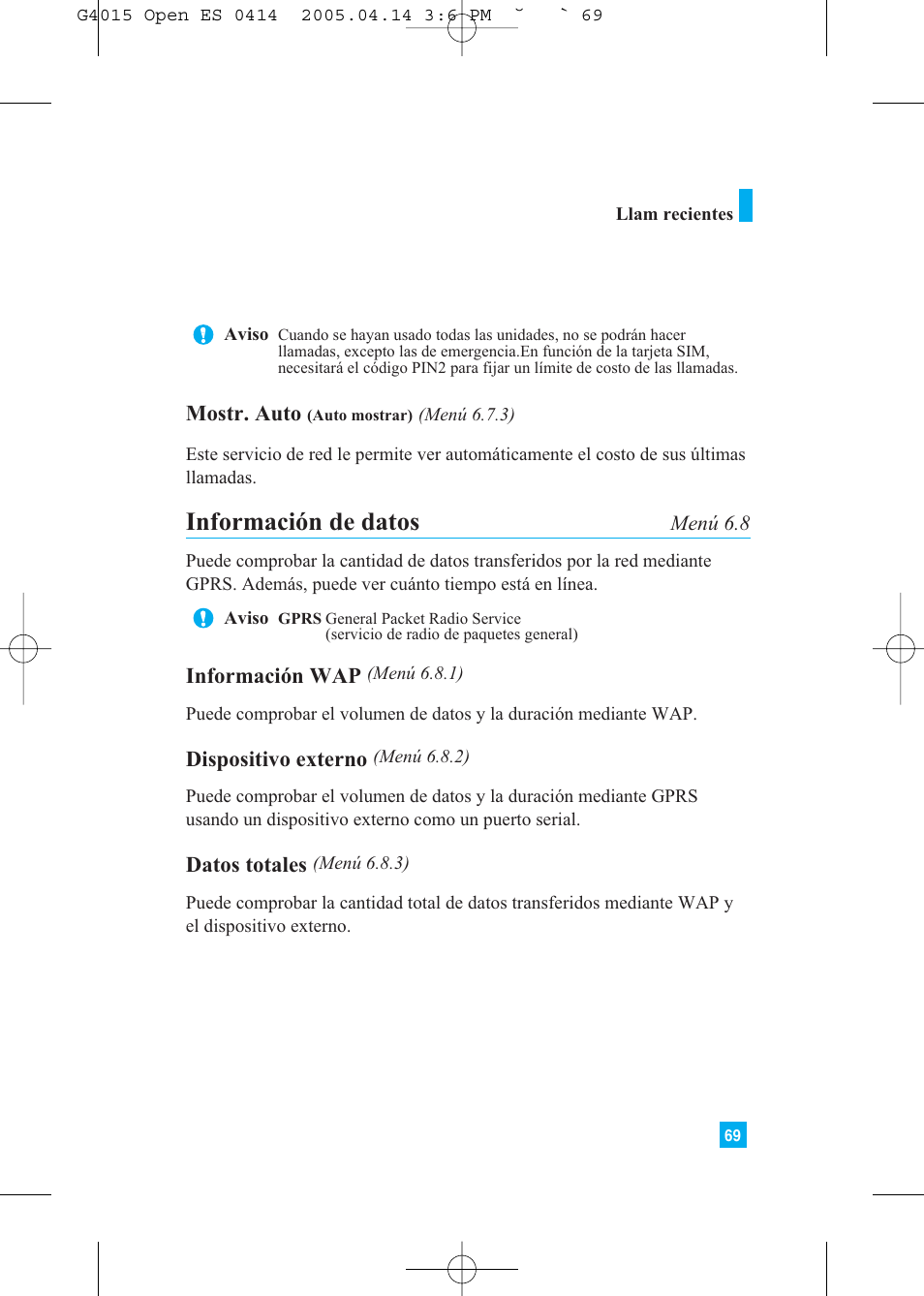 Información de datos | LG G4015 User Manual | Page 177 / 228