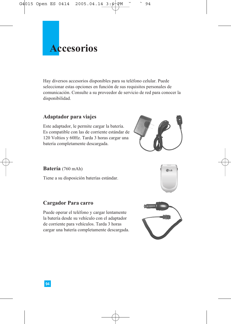 Accesorios | LG G4015 User Manual | Page 202 / 228