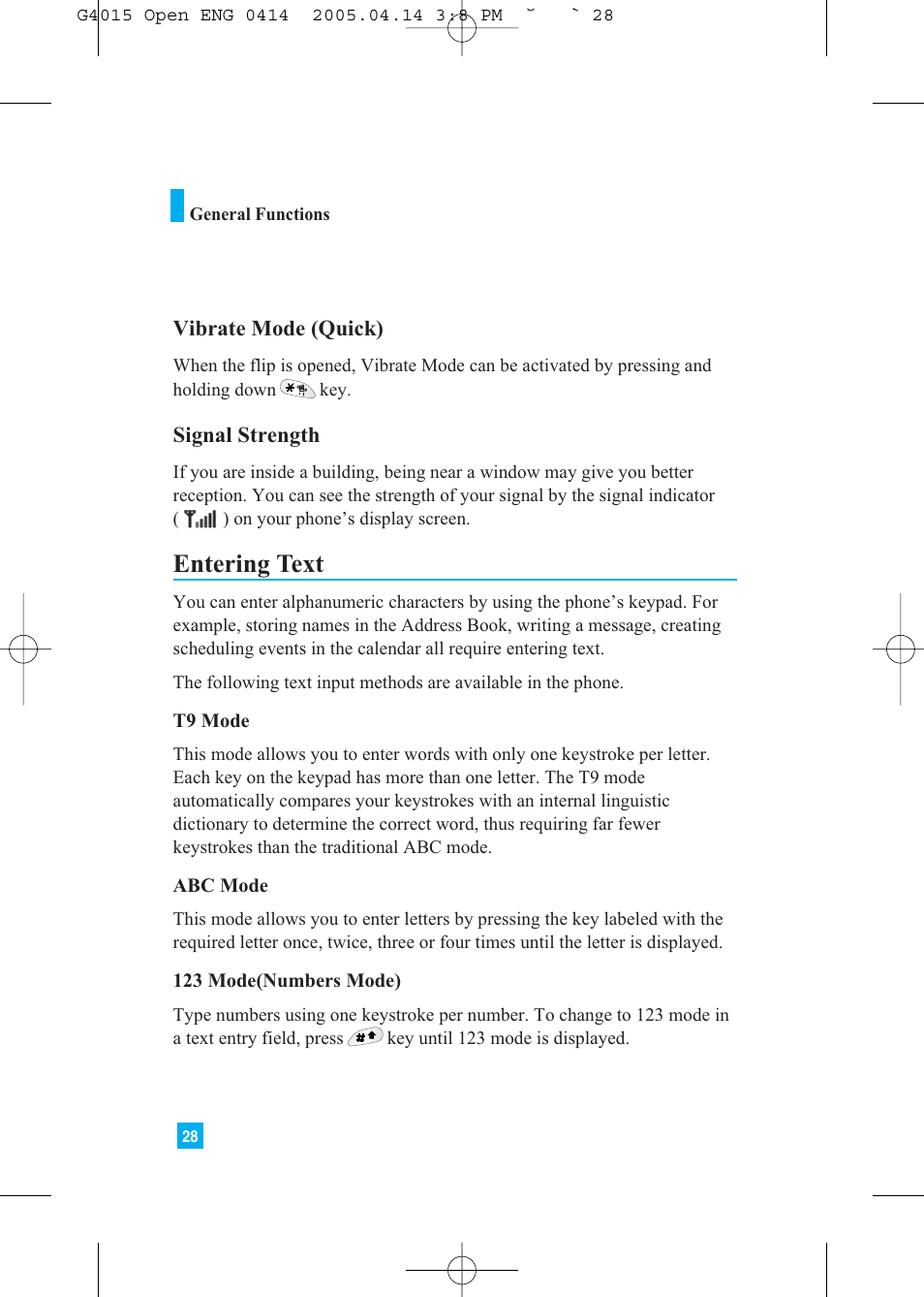 Entering text | LG G4015 User Manual | Page 28 / 228