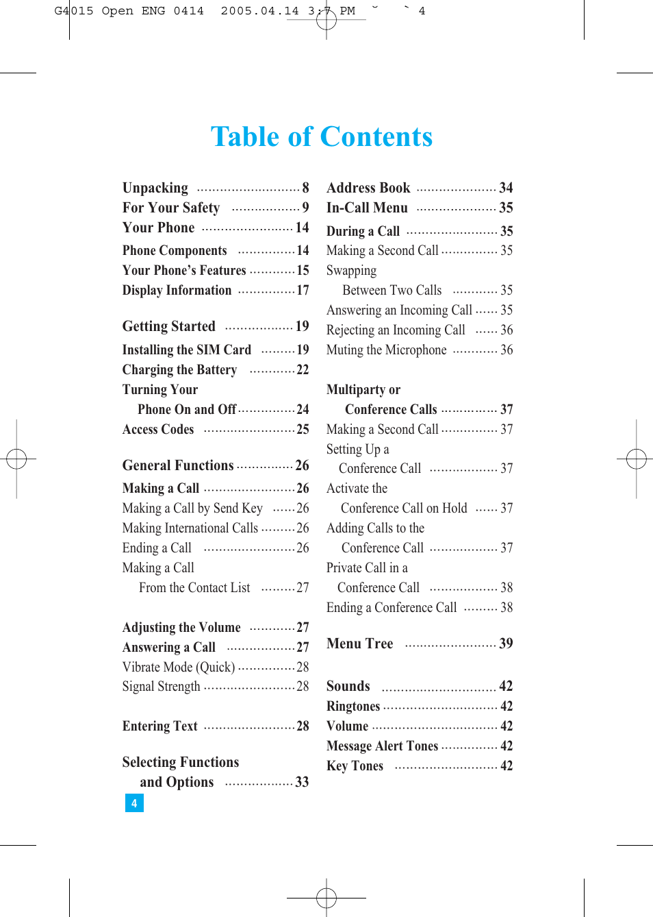 LG G4015 User Manual | Page 4 / 228