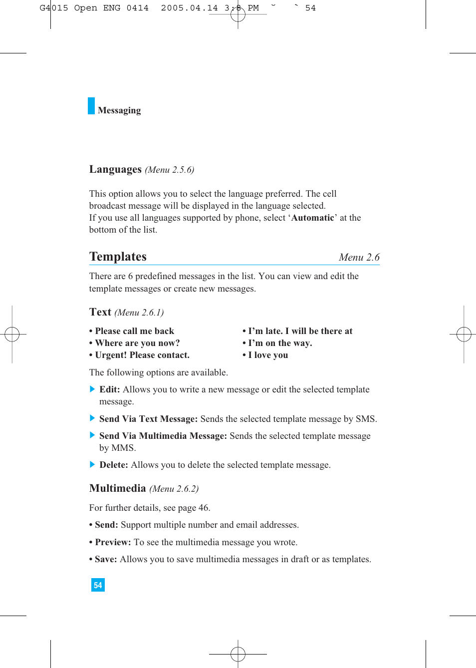 Templates | LG G4015 User Manual | Page 54 / 228