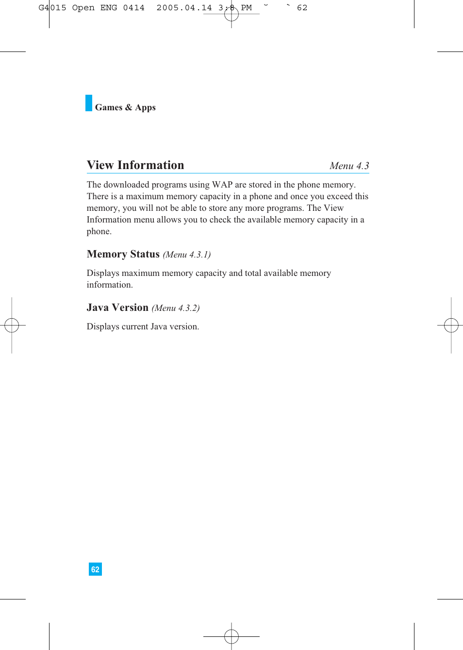 View information | LG G4015 User Manual | Page 62 / 228