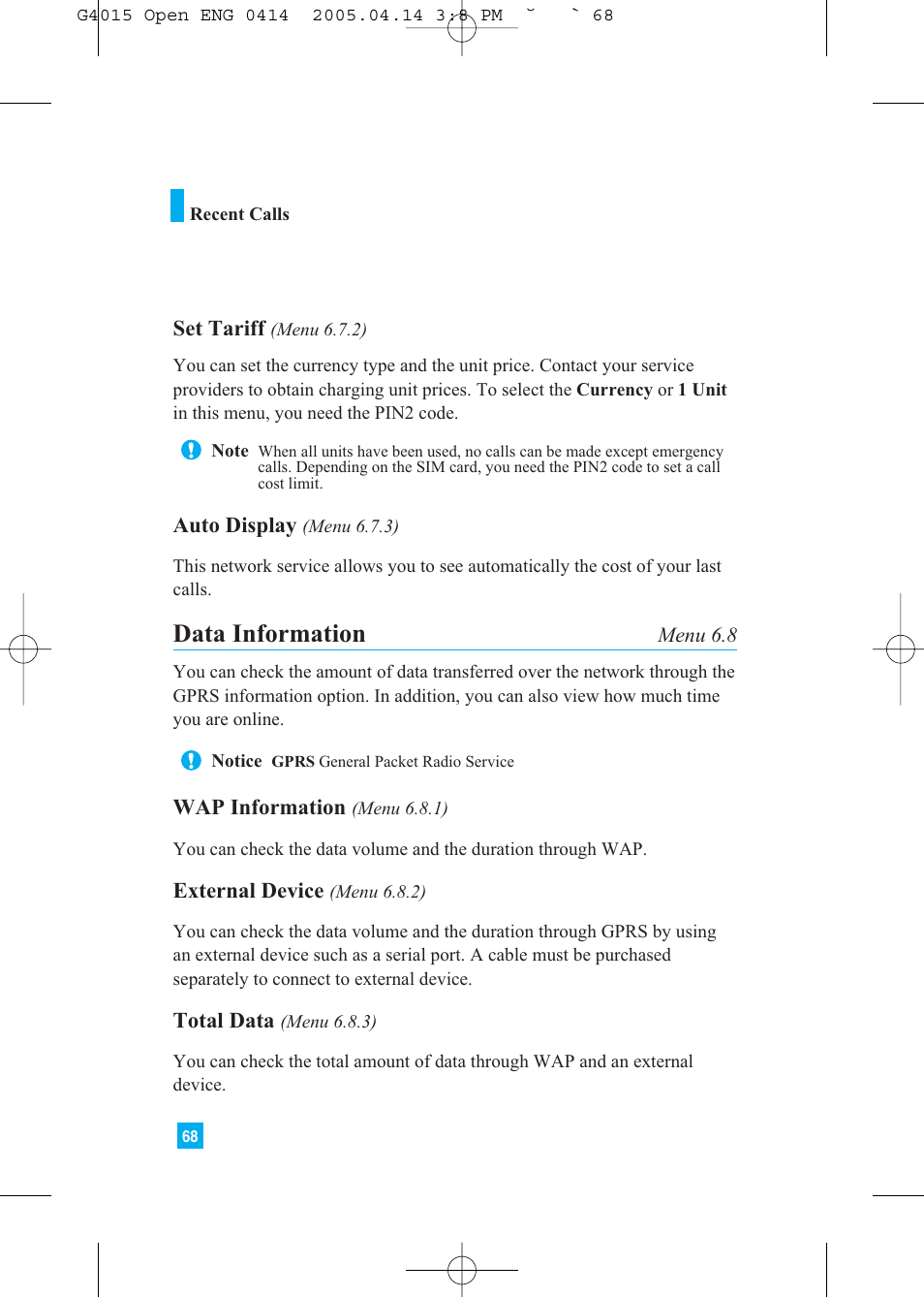 Data information | LG G4015 User Manual | Page 68 / 228