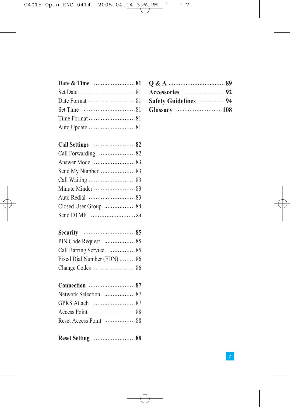 LG G4015 User Manual | Page 7 / 228