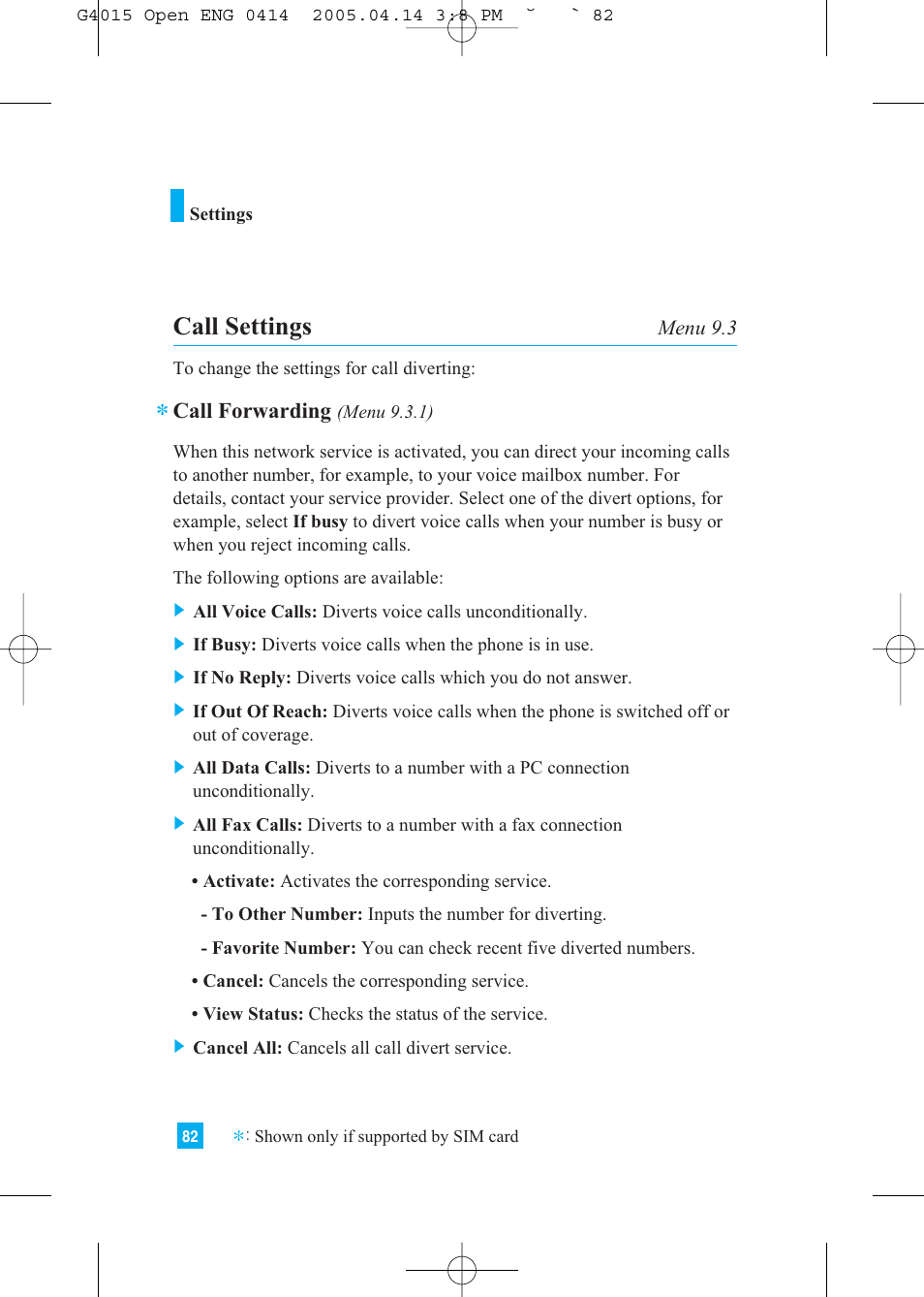 Call settings | LG G4015 User Manual | Page 82 / 228