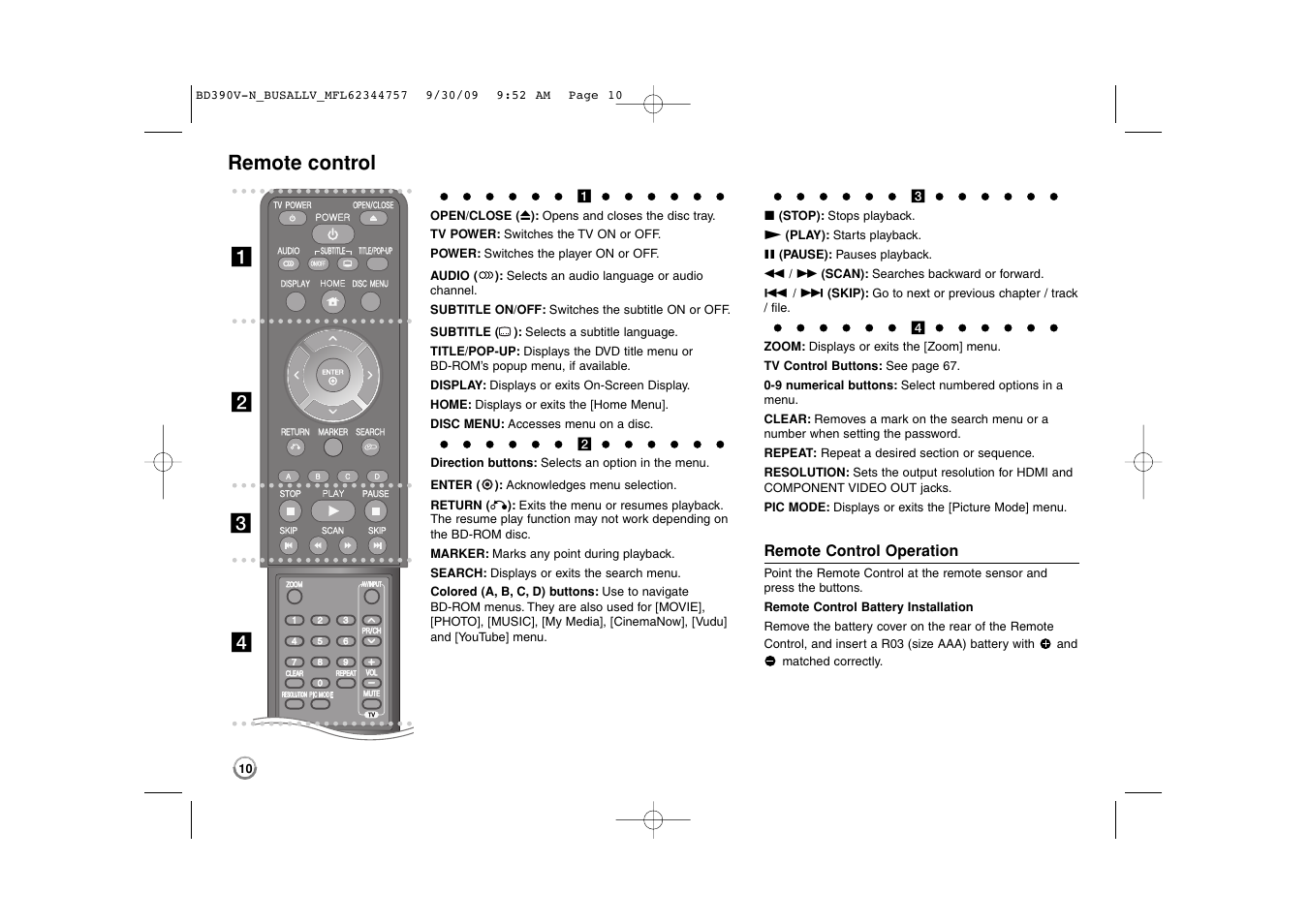Remote control, Ab c d | LG BD390 User Manual | Page 10 / 76