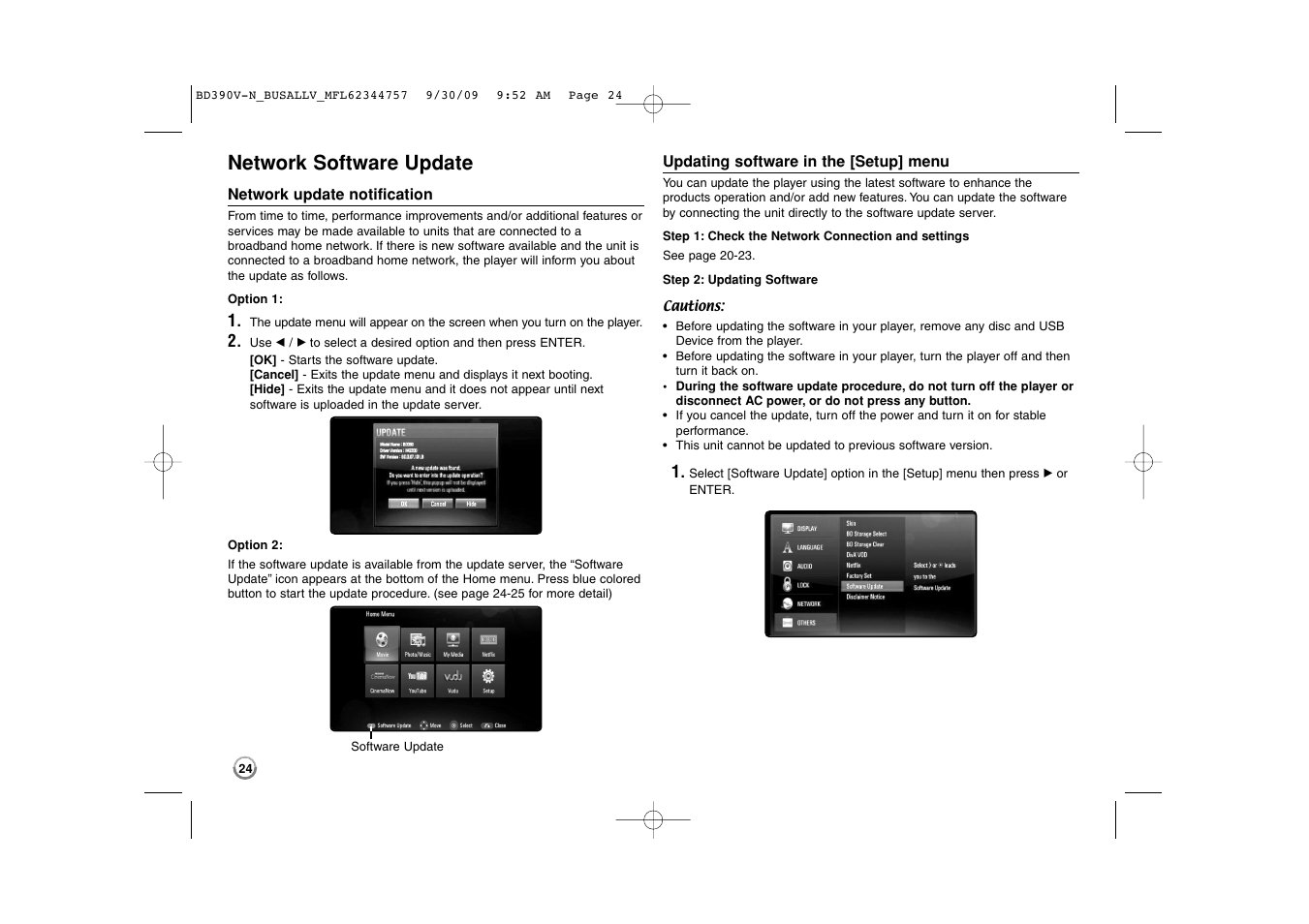 Network software update | LG BD390 User Manual | Page 24 / 76