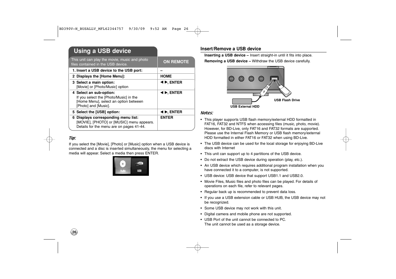 Using a usb device | LG BD390 User Manual | Page 26 / 76