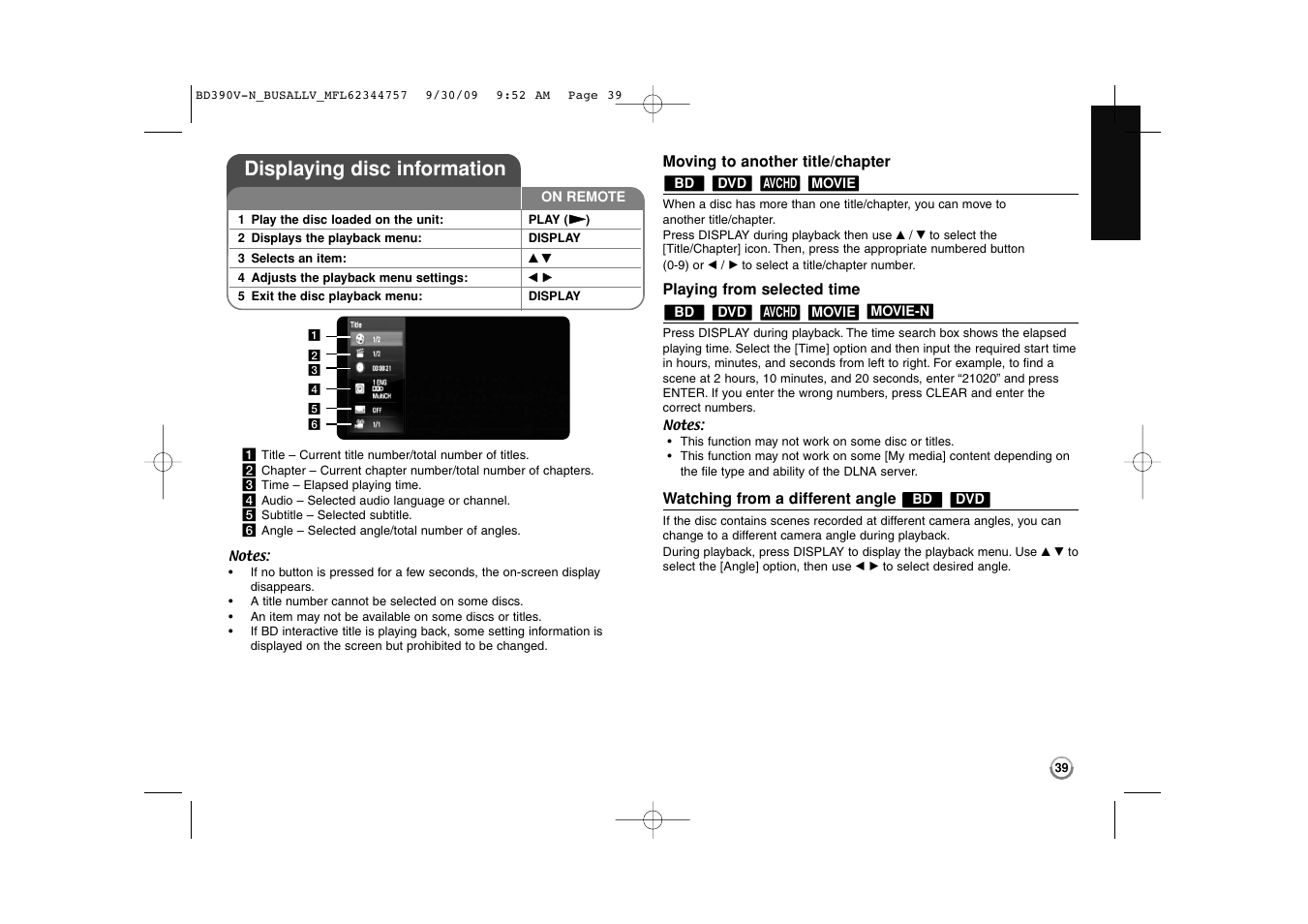 Displaying disc information | LG BD390 User Manual | Page 39 / 76