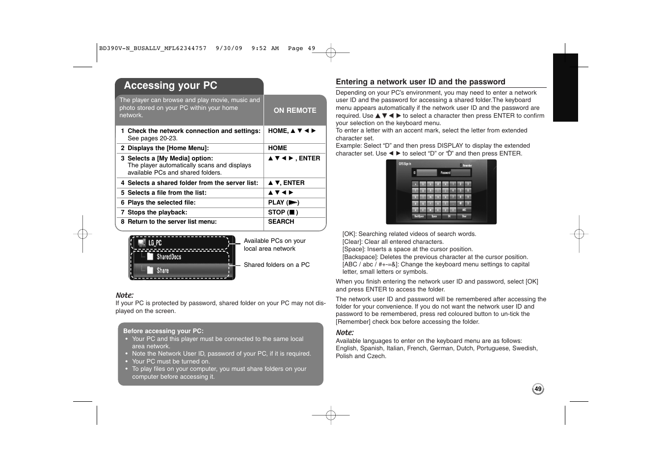 Accessing your pc | LG BD390 User Manual | Page 49 / 76