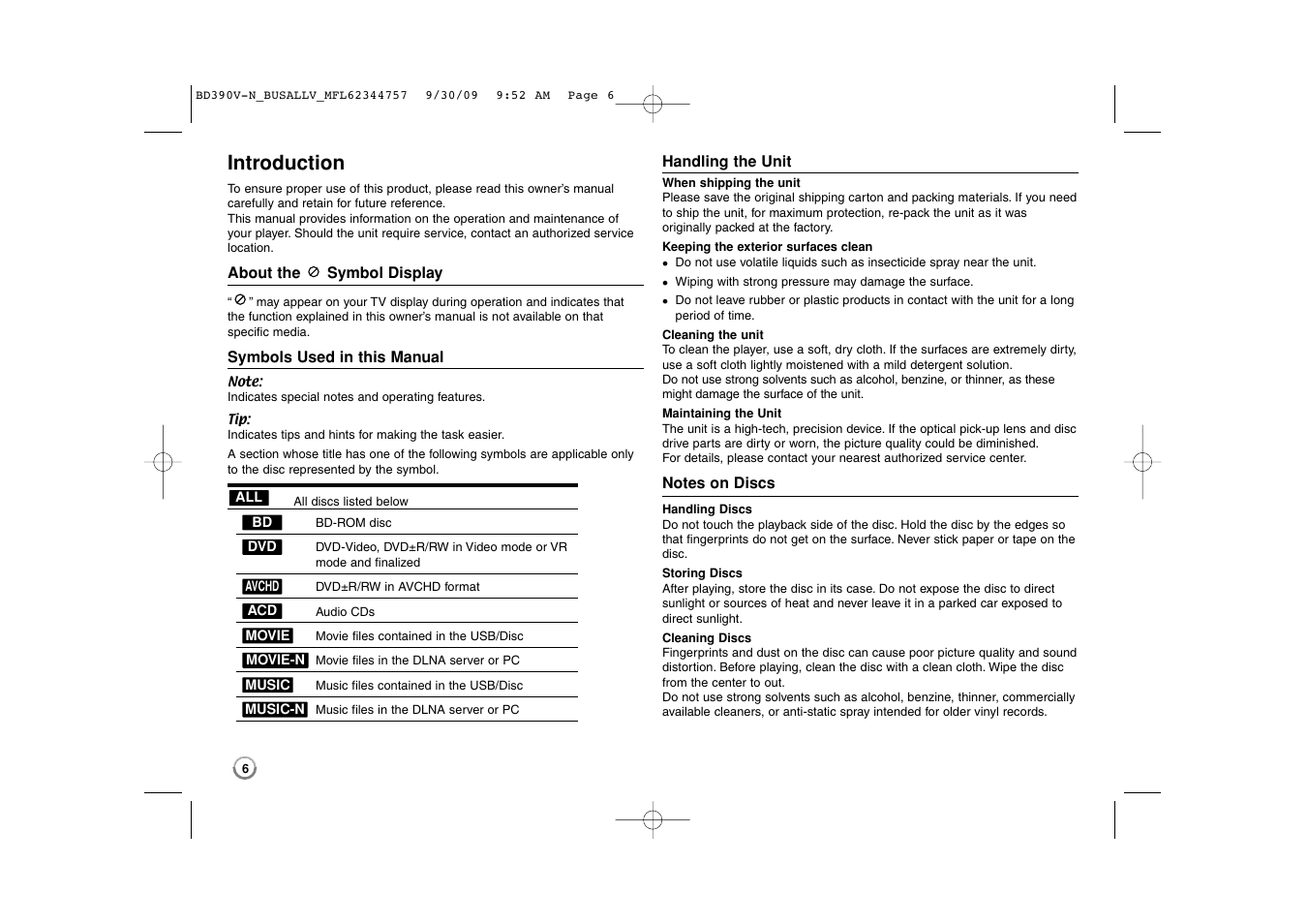 Introduction | LG BD390 User Manual | Page 6 / 76