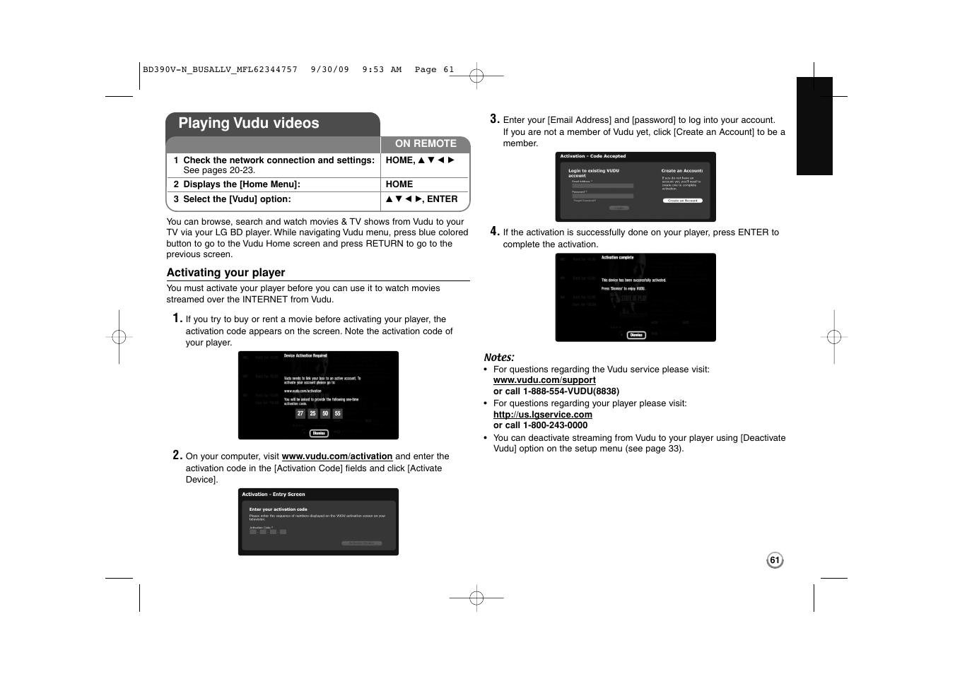 Playing vudu videos | LG BD390 User Manual | Page 61 / 76