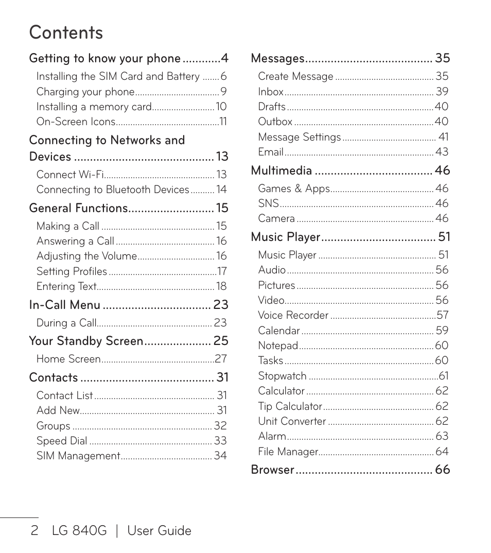 LG LG840G User Manual | Page 4 / 170