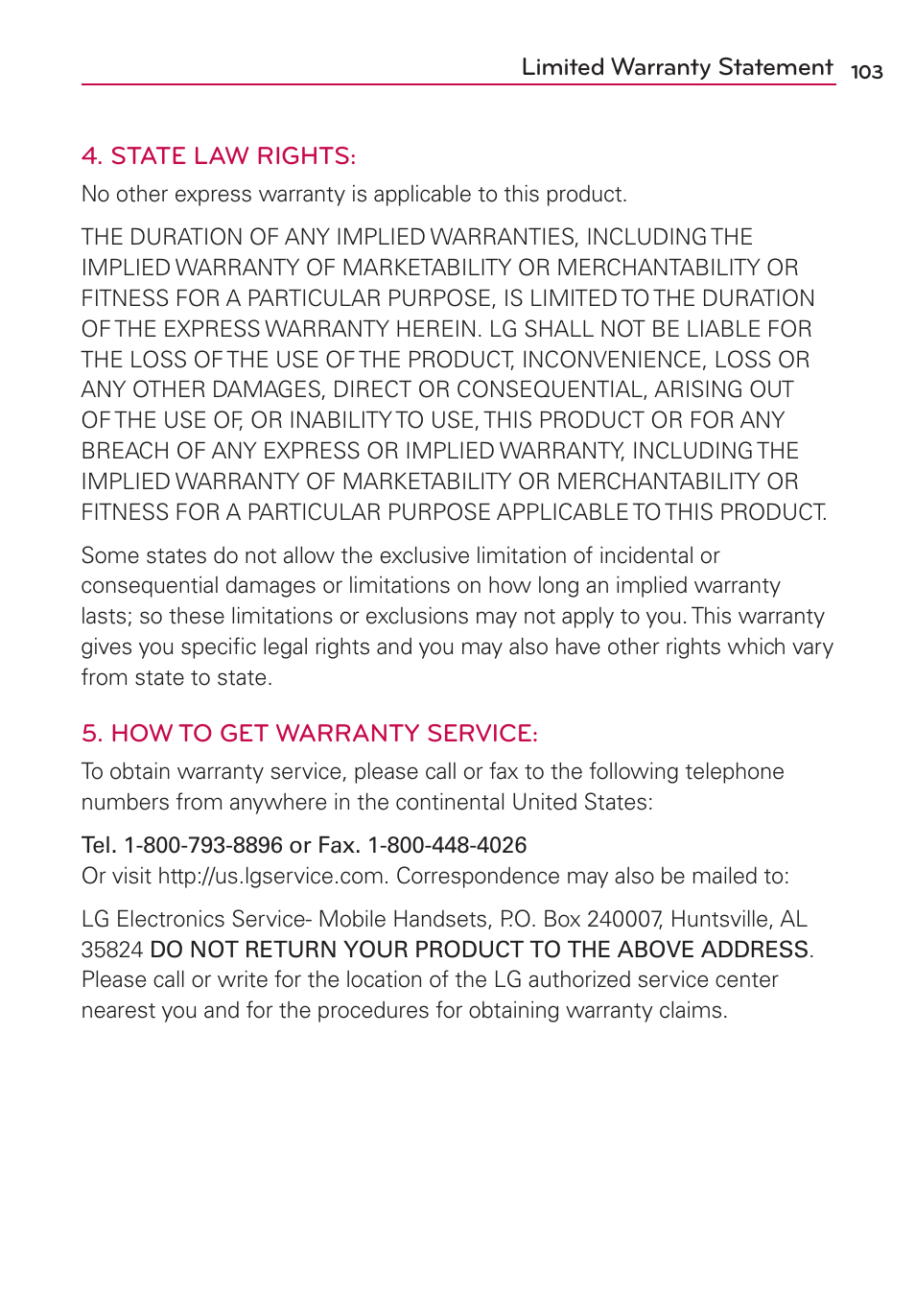 LG LS860 User Manual | Page 103 / 105