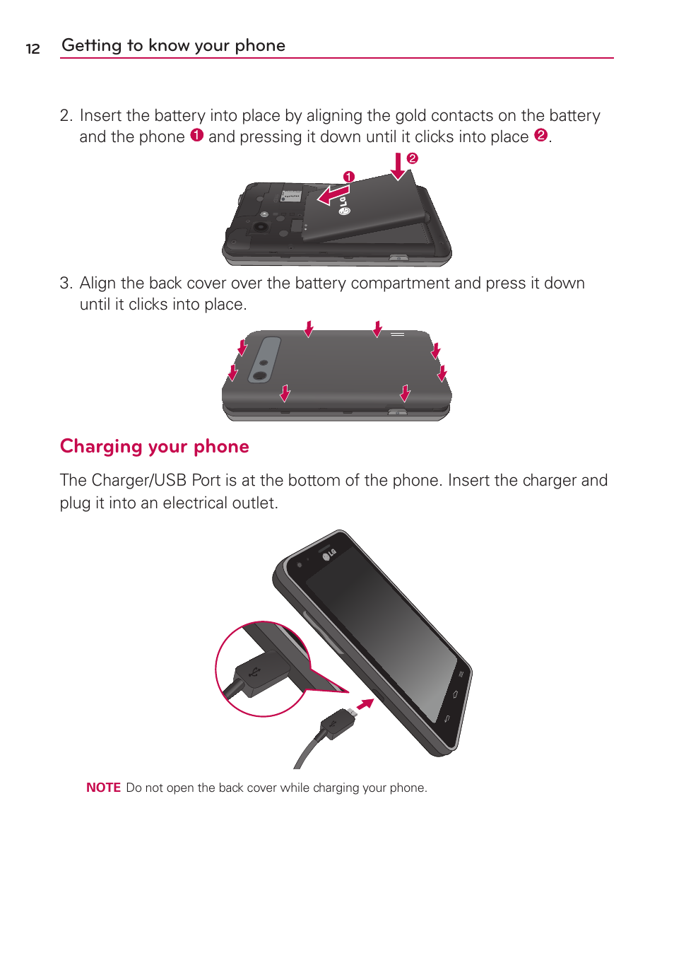 Charging your phone | LG LS860 User Manual | Page 12 / 105