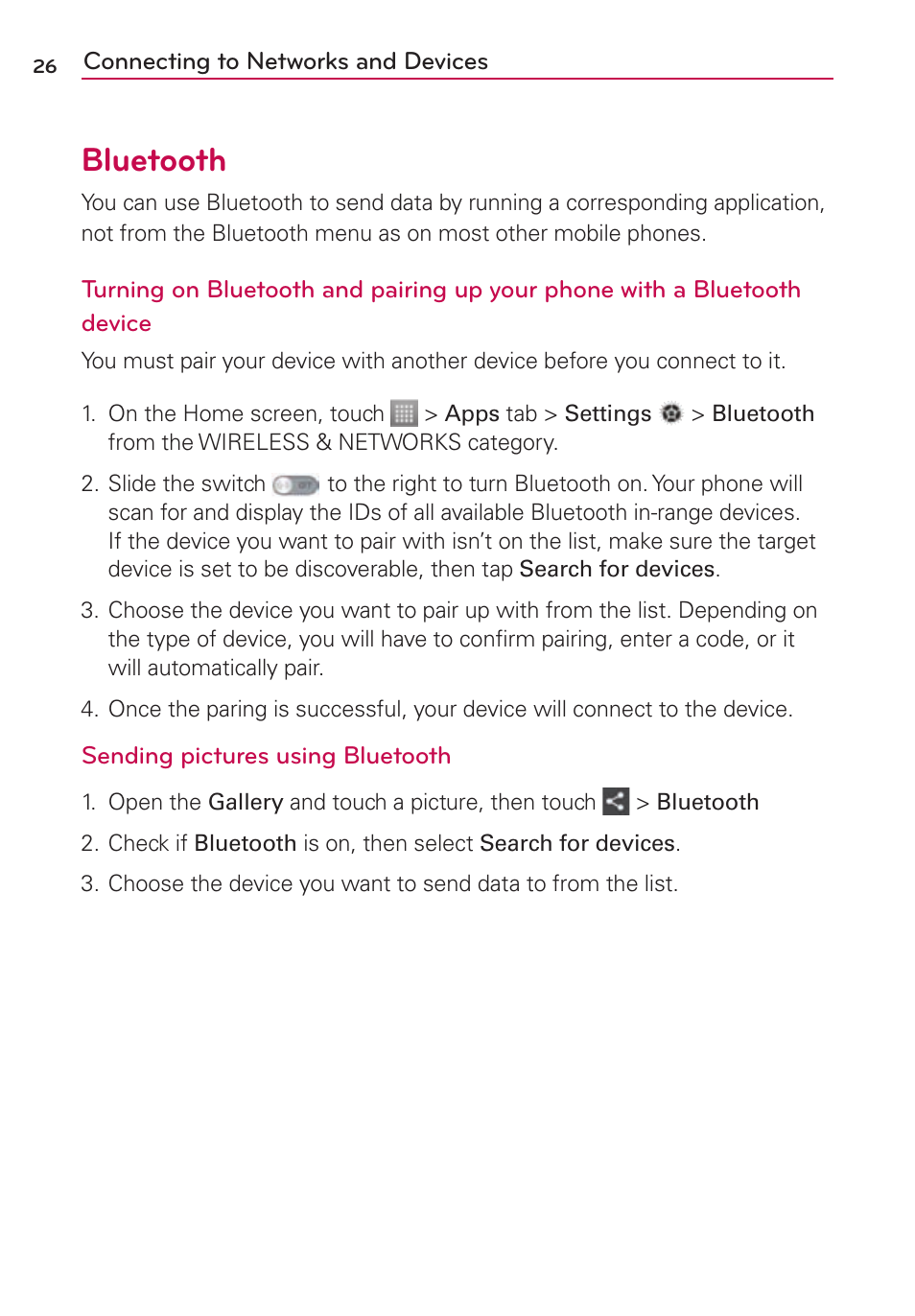 Bluetooth | LG LS860 User Manual | Page 26 / 105