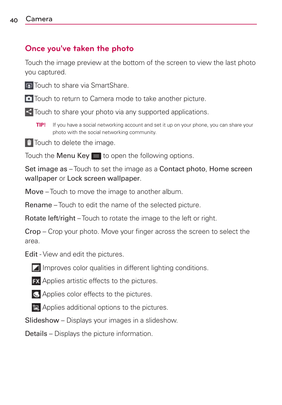 Once you've taken the photo | LG LS860 User Manual | Page 40 / 105