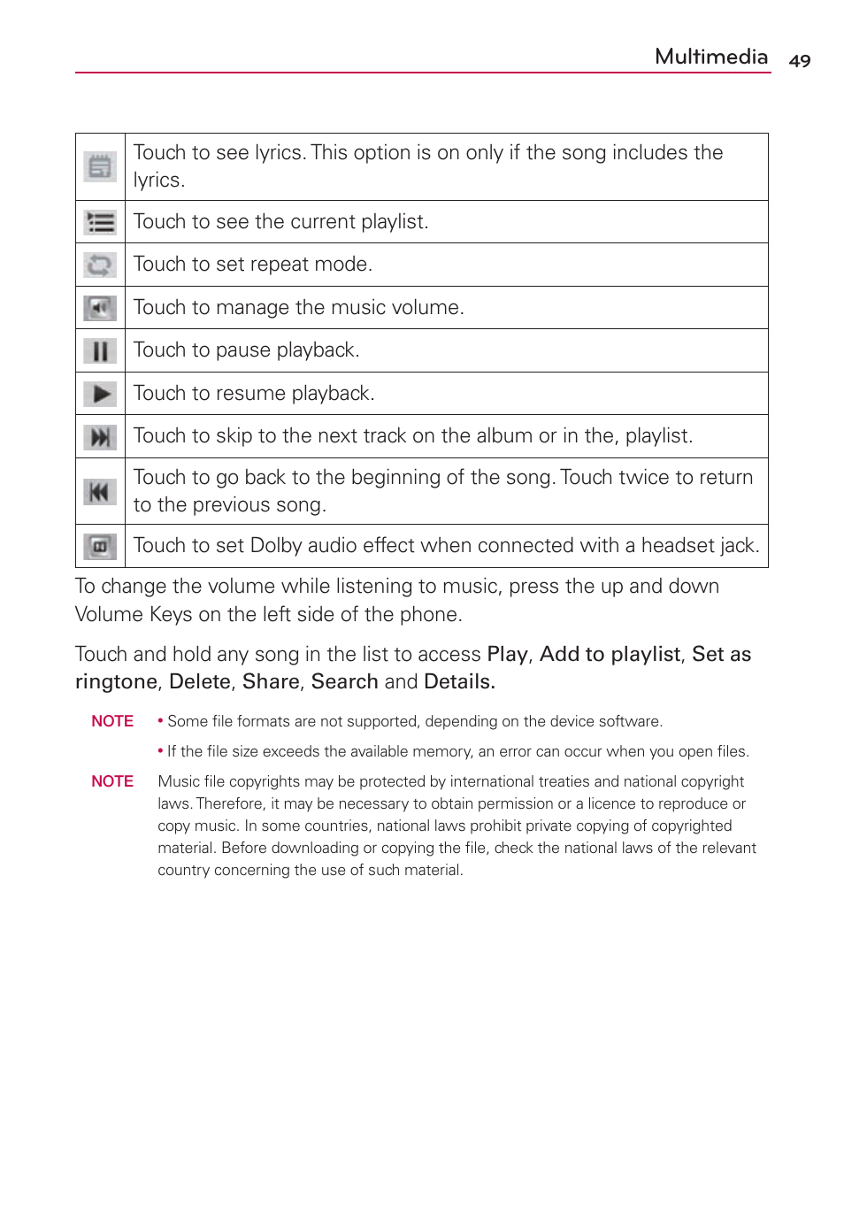 Multimedia | LG LS860 User Manual | Page 49 / 105