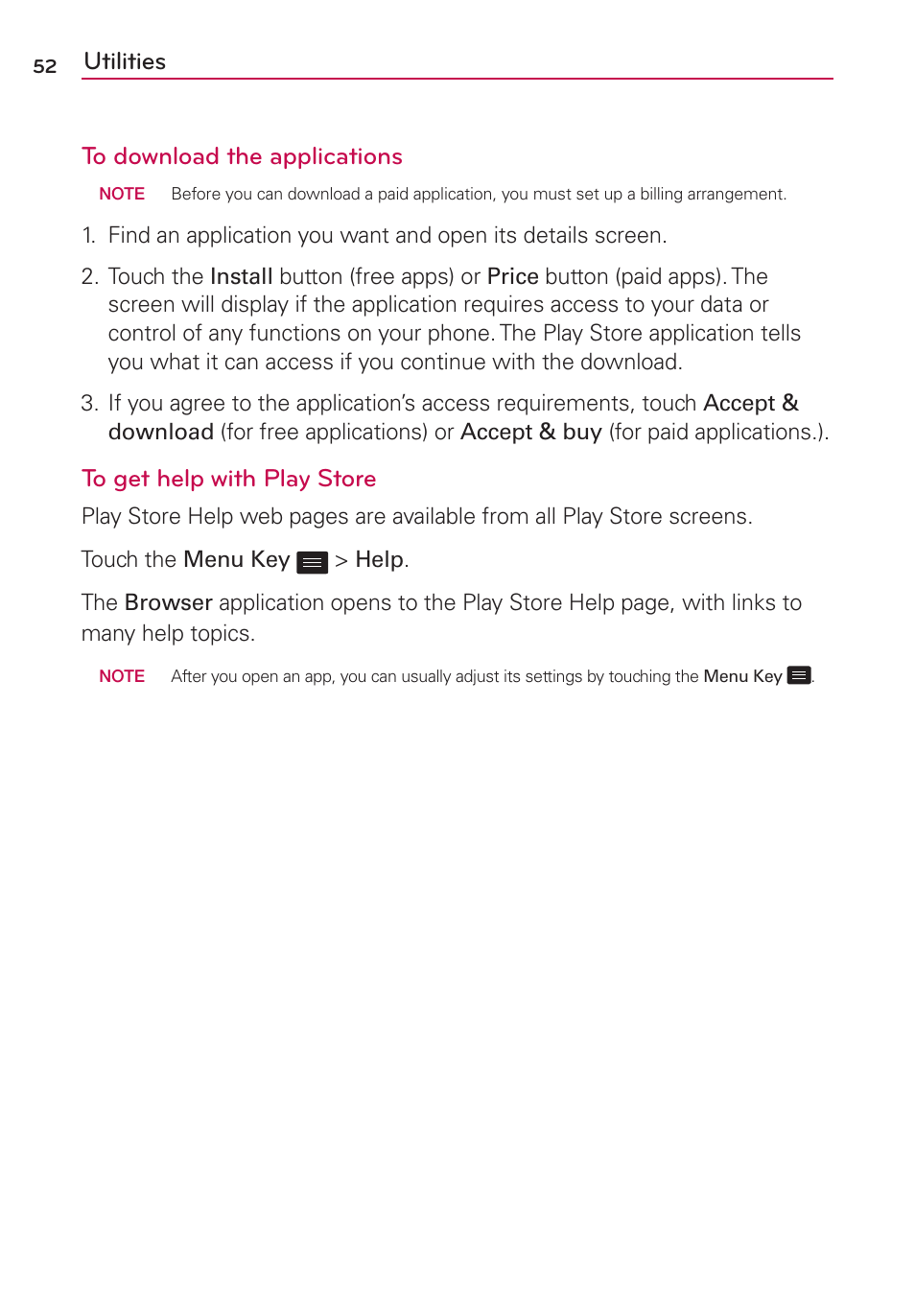 Utilities to download the applications | LG LS860 User Manual | Page 52 / 105