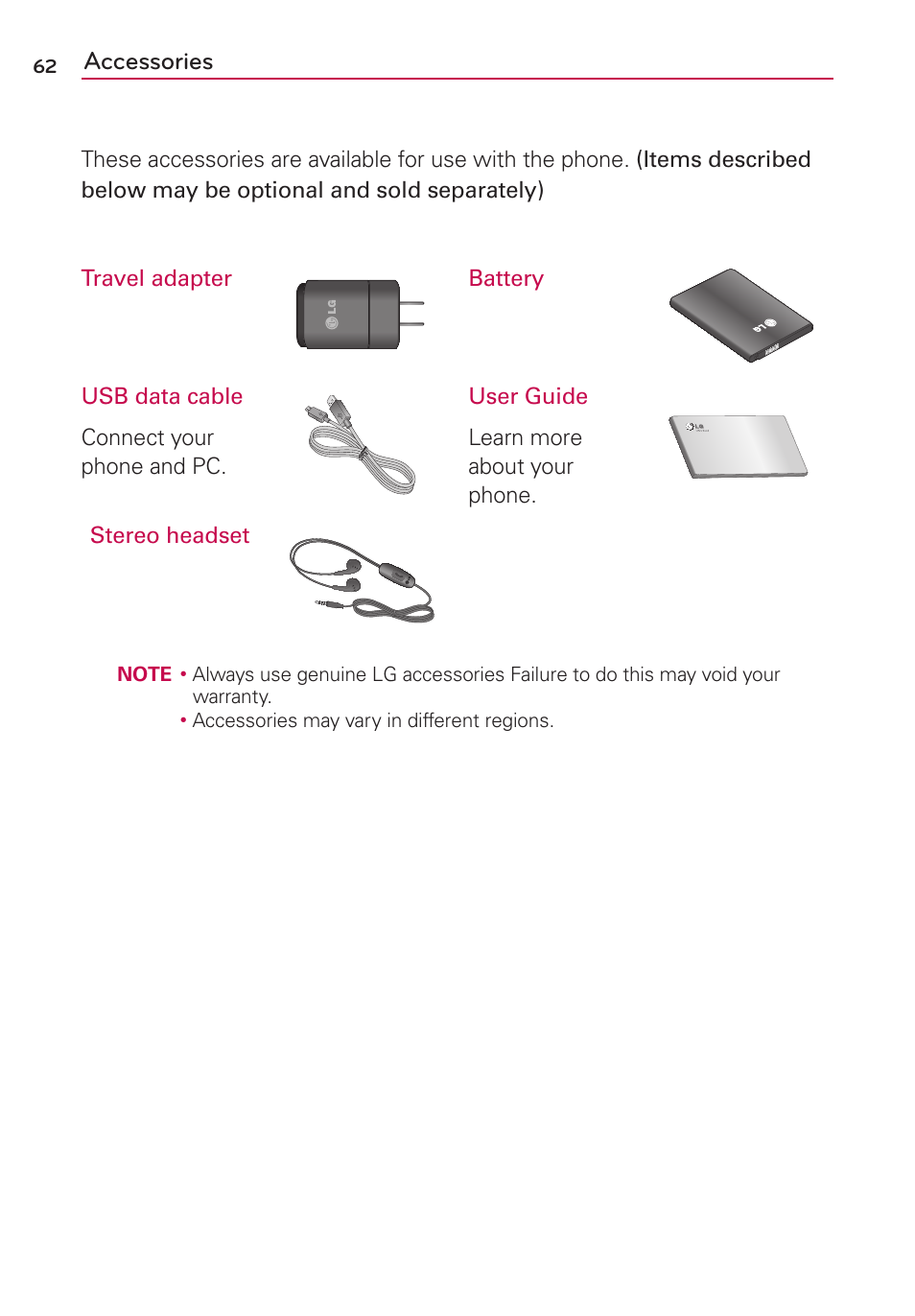 Accessories | LG LS860 User Manual | Page 62 / 105