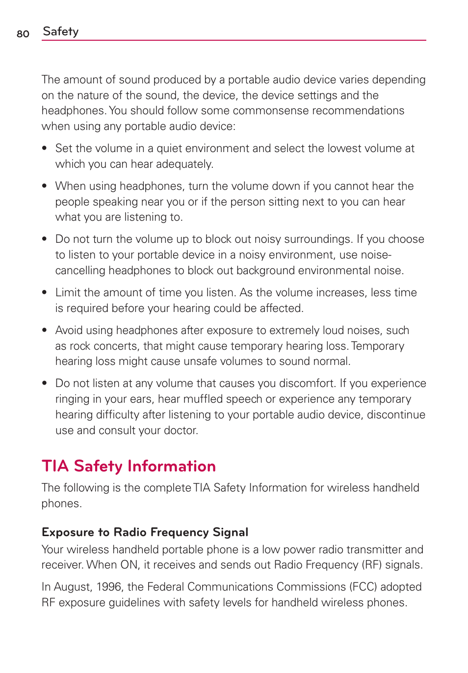 Tia safety information | LG LS860 User Manual | Page 80 / 105