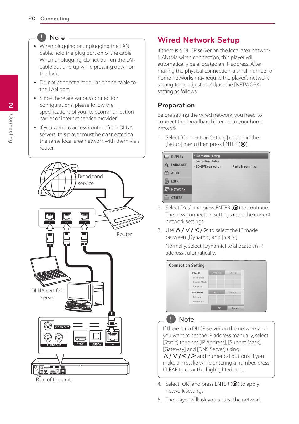 Wired network setup | LG BD645 User Manual | Page 20 / 56