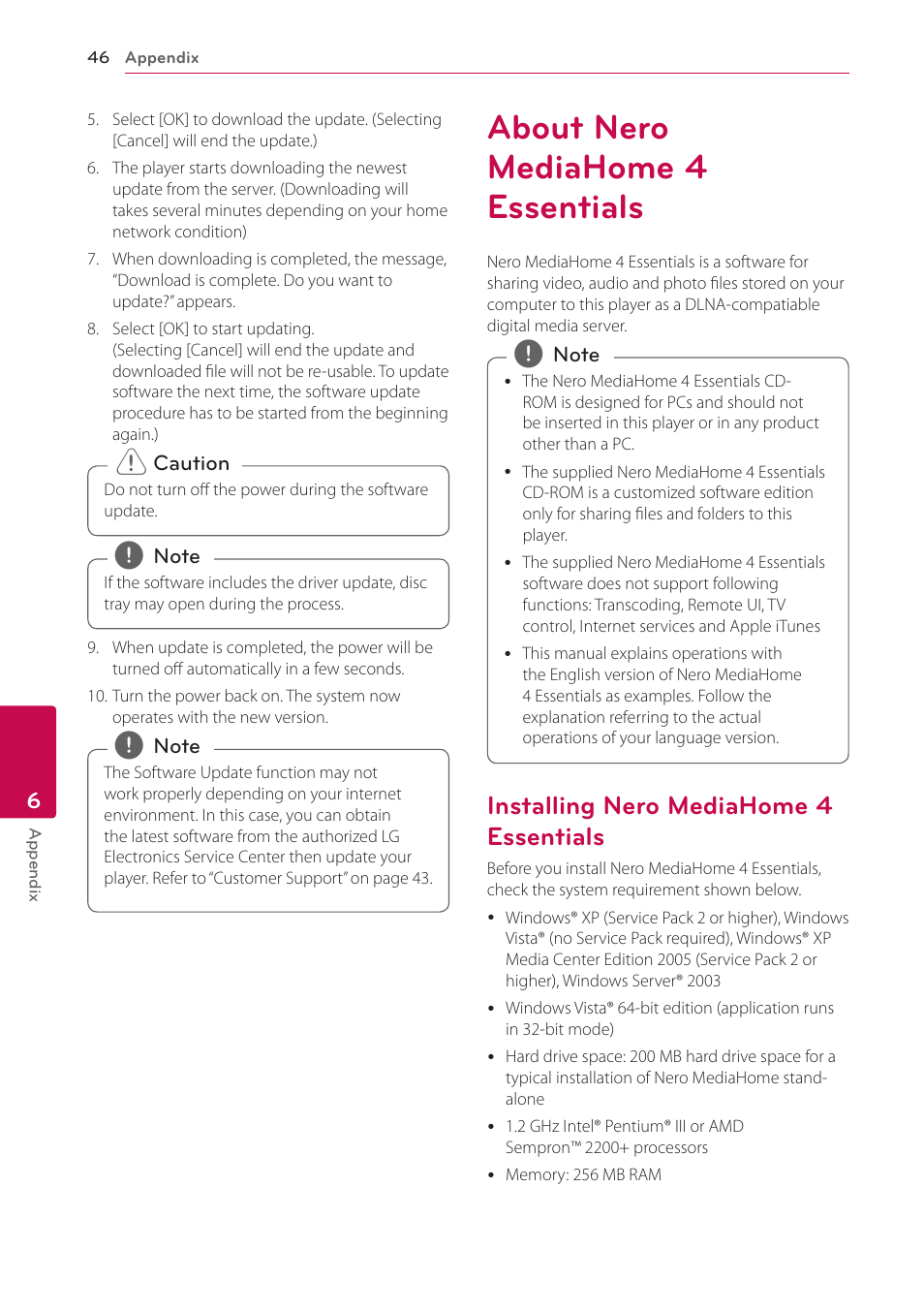 About nero mediahome 4 essentials, Installing nero mediahome 4 essentials | LG BD645 User Manual | Page 46 / 56