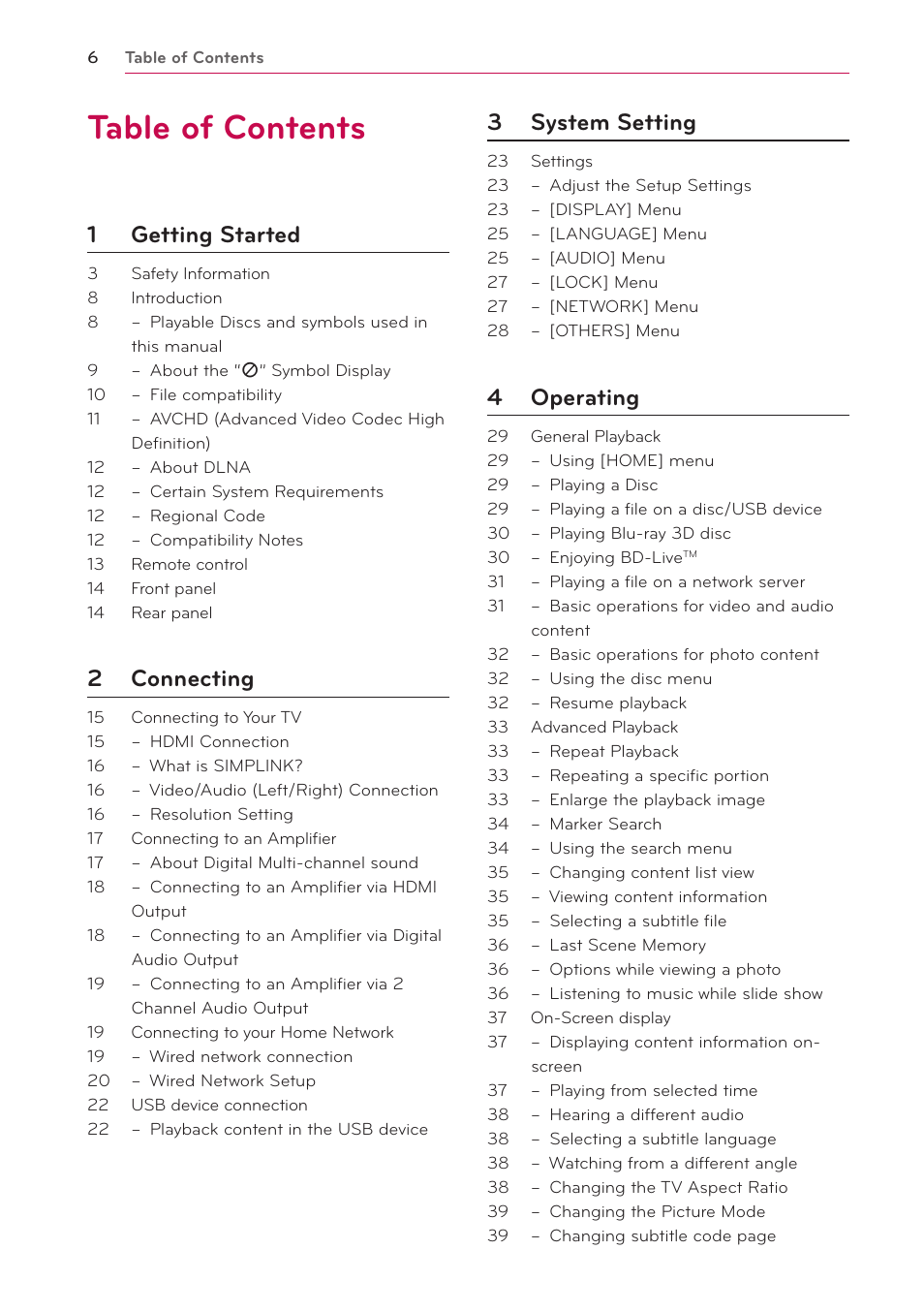 LG BD645 User Manual | Page 6 / 56